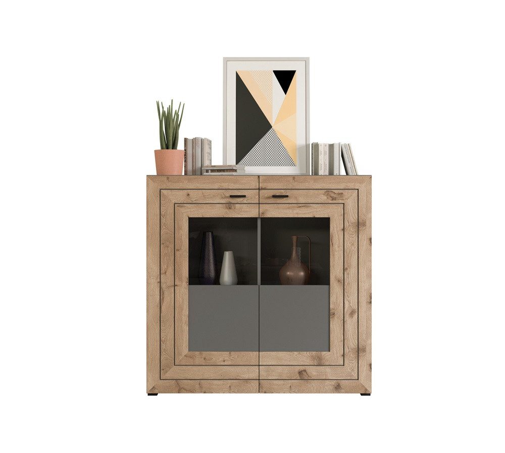 xonox.home Vitrine Highboard Freno, grau matt / Nox Oak, ohne Beleuchtung