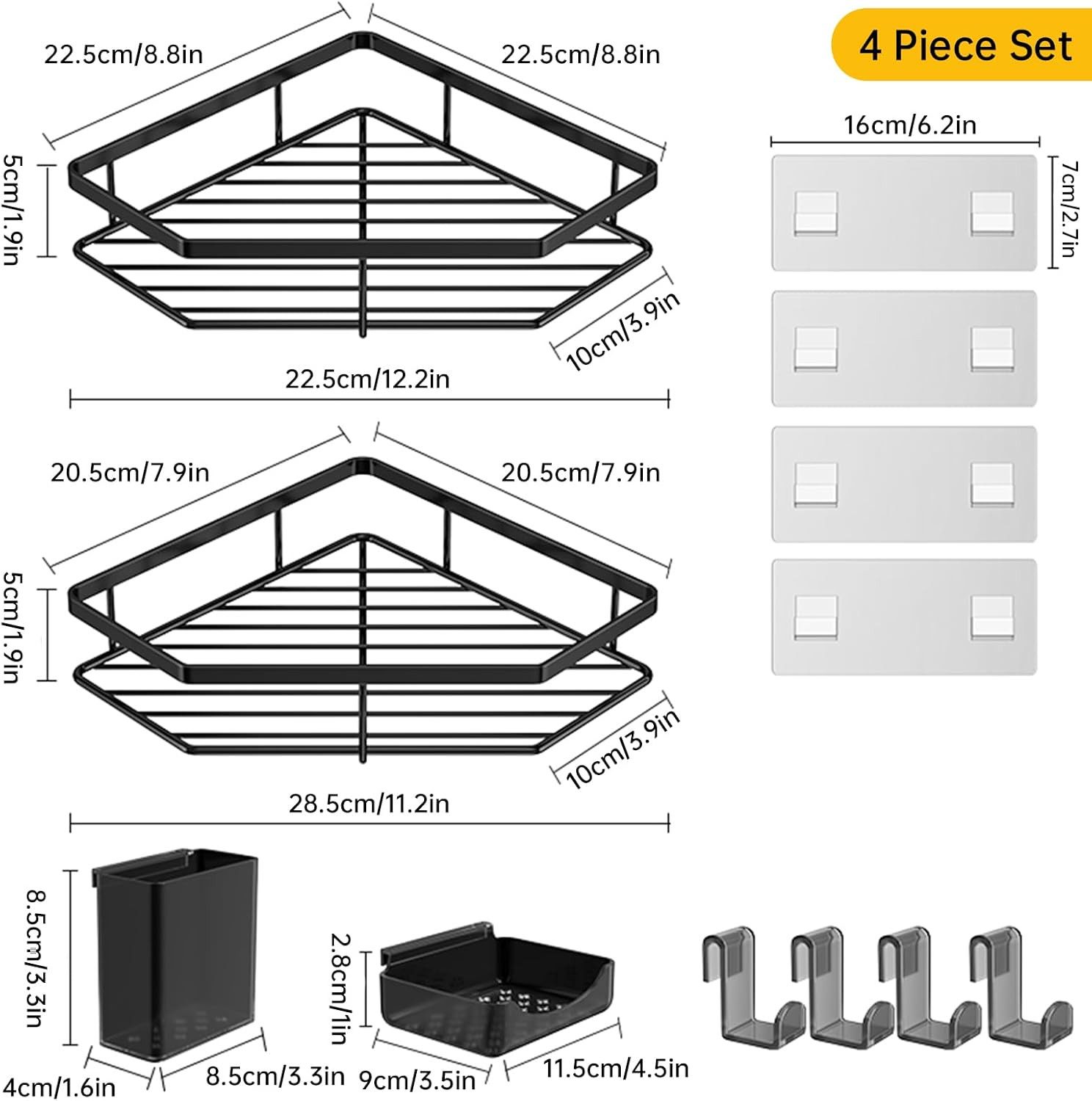 LA CUTE Duschablage Badregal Duschablage Regal Aufbewahrung, 4-teiliges Duschregal-Set inkl. Seifenhalter & Zahnbürstendose, Rostfreier Edelstahl, ohne Bohren,  – Bild 3 von 5