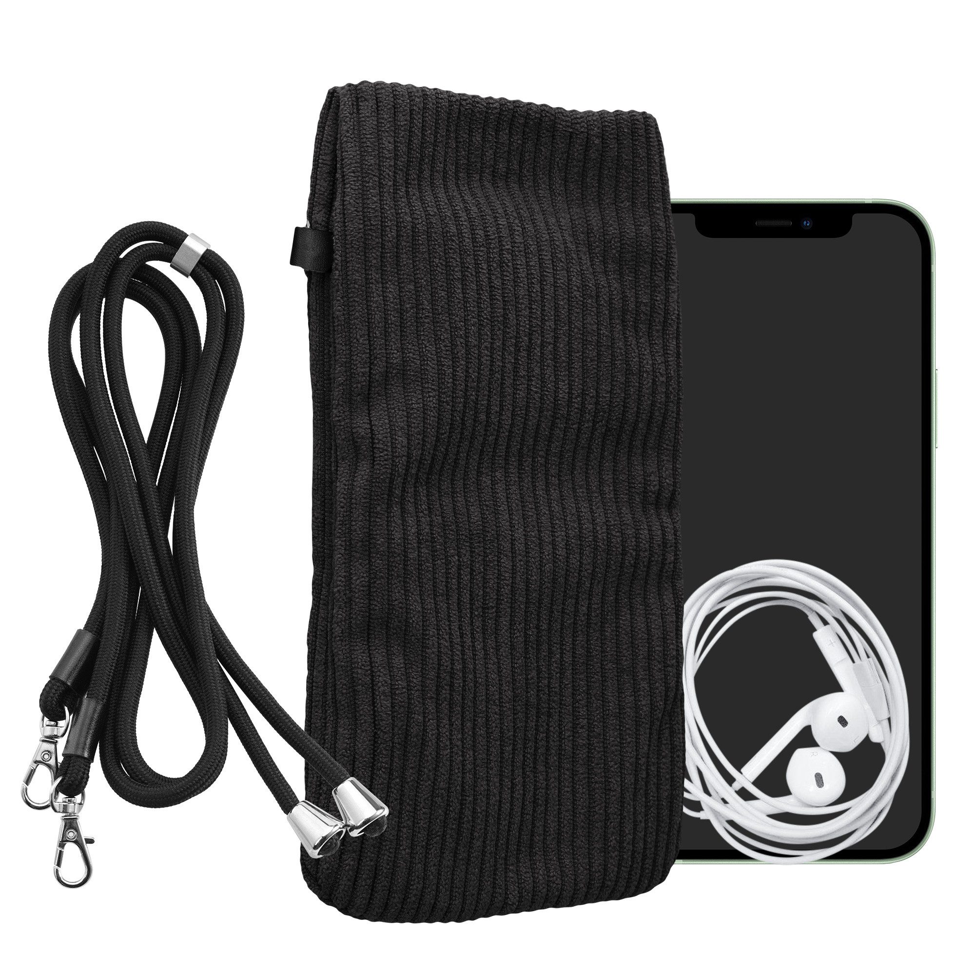 kwmobile Handyhülle Handytasche für Smartphones XXL - 7" Handy Tasche, Cord Handy Hülle Dunkelgrau mit Kordel - Handy Tasche
