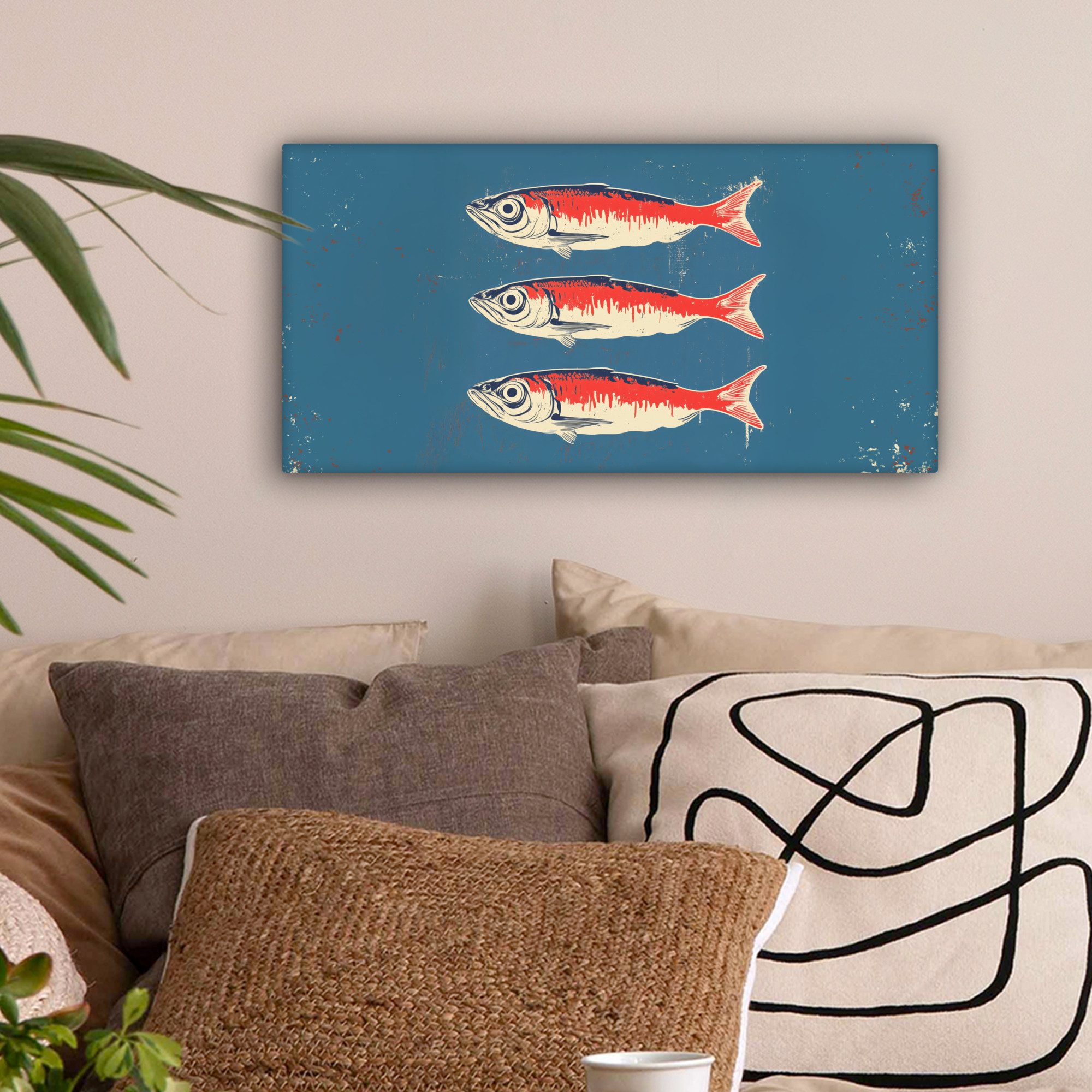 OneMillionCanvasses® Leinwandbild Panorama Fische - Rot - Blau, Fotodruck ( günstig online kaufen