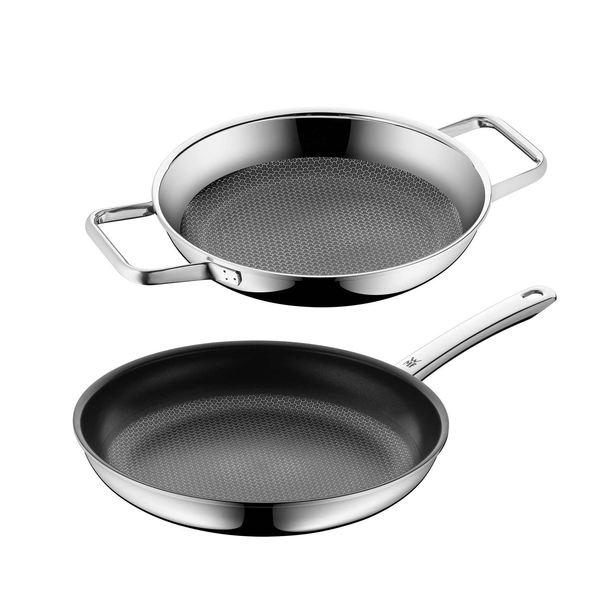 WMF Servierpfanne Set Profi Resist Wabenpfanne 24cm und 28cm, Mehrschichtmaterial (Cromargan Edelstahl, Aluminium-Kern, Außenseite Chromstahl). (24cm und 28cm, 2-tlg), für alle Herdarten geeignet