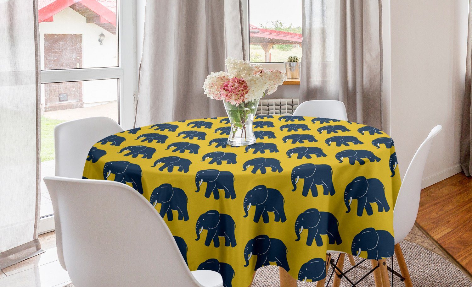 Abakuhaus Tischdecke Kreis Tischdecke Abdeckung für Esszimmer Küche Dekoration, Tiere Afrikanischer Elefant Patterns