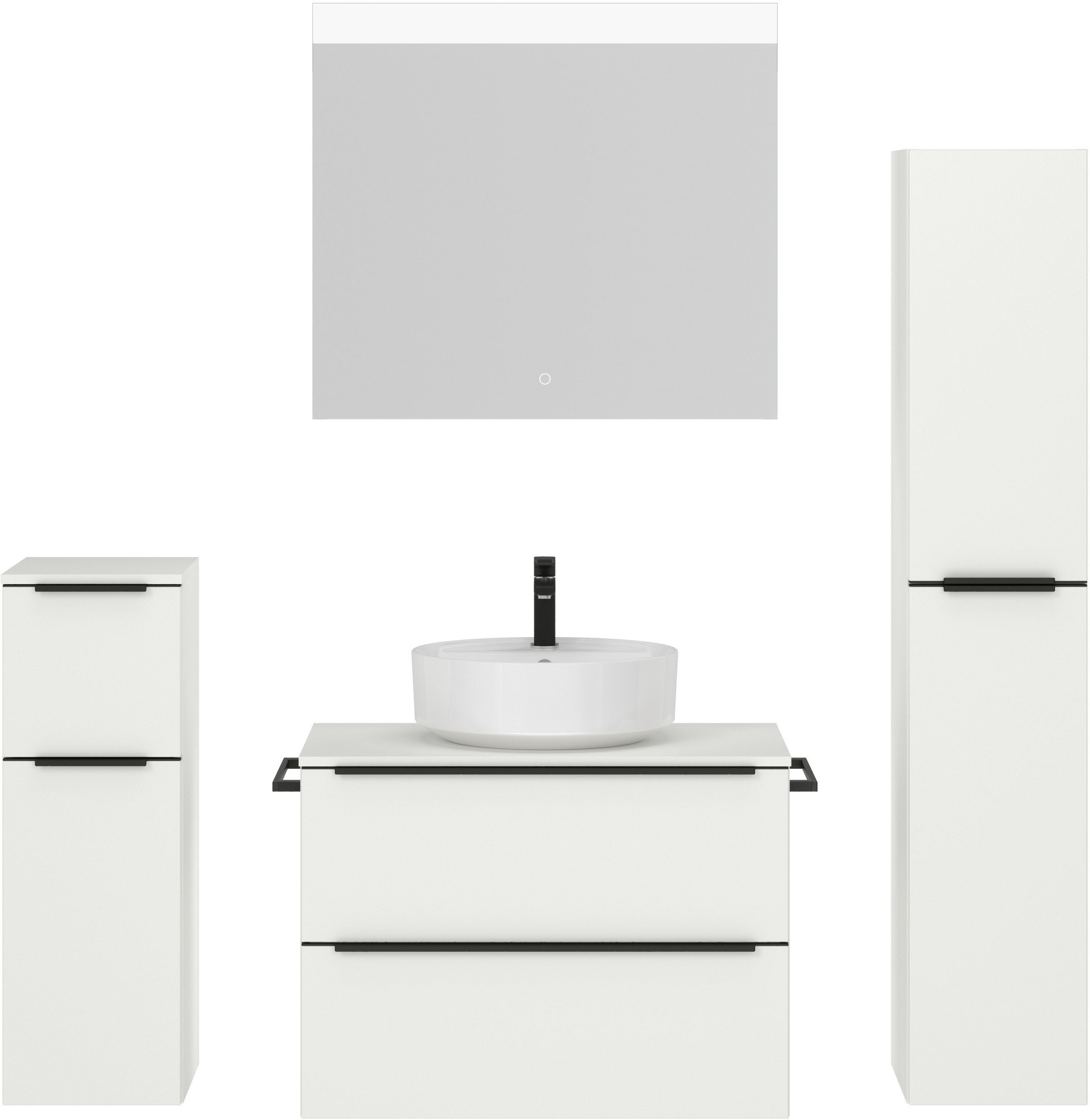 nobilia® Badmöbel-Set Alvene, (4-St., vormontiert, mit Soft-Close), inkl. Spiegel mit Touch-Sensor, in vier Breiten