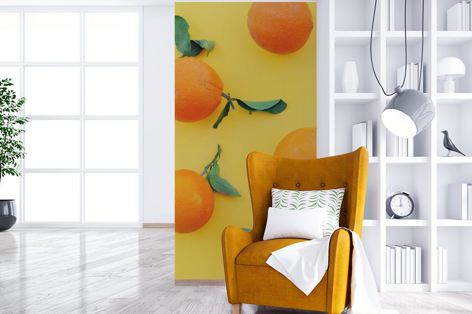 - Fototapete Orange Wohnzimmer bedruckt, Schlafzimmer Gelb, (2 St), MuchoWow für Zitrone Küche, - Fototapete Vliestapete Matt,