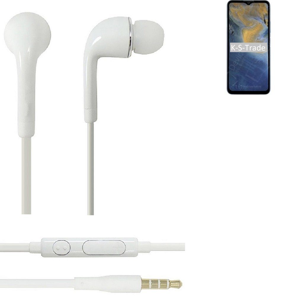 K-S-Trade für ZTE Blade A71 In-Ear-Kopfhörer (Kopfhörer Headset mit Mikrofon u Lautstärkeregler weiß 3,5mm)