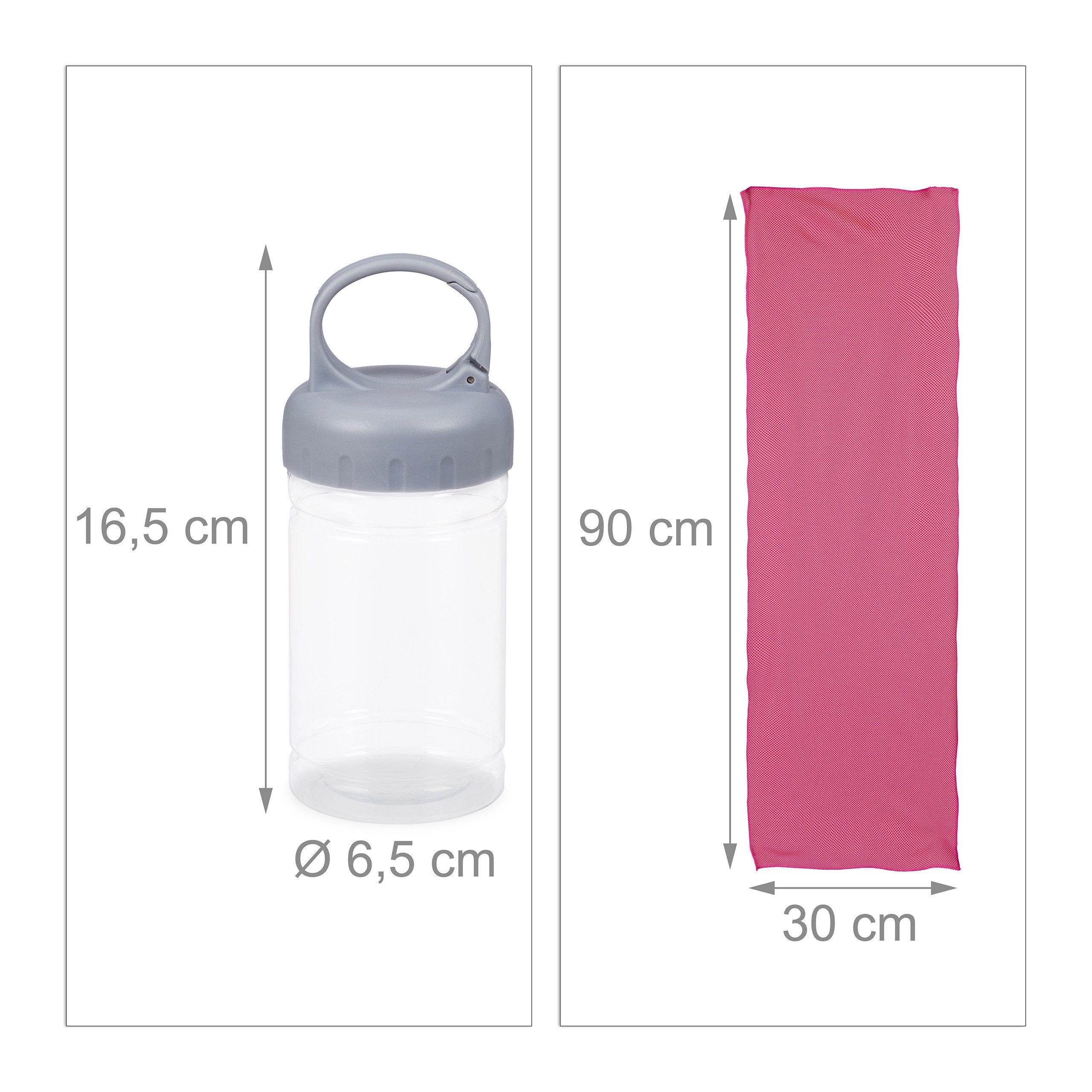 Handtuch Sporthandtuch 2er Pink Transparent im Pink Pack, Kühlendes relaxdays Grau