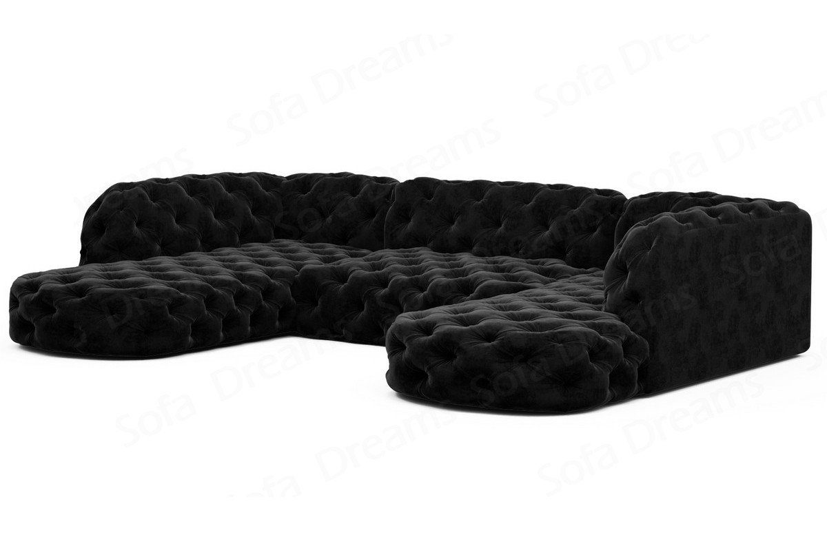 Dreams Lounge Designer Lanzarote Stoffsofa, Couch Couch U Chesterfield Sofa im schwarz95 Samtstoff Look Wohnlandschaft Sofa