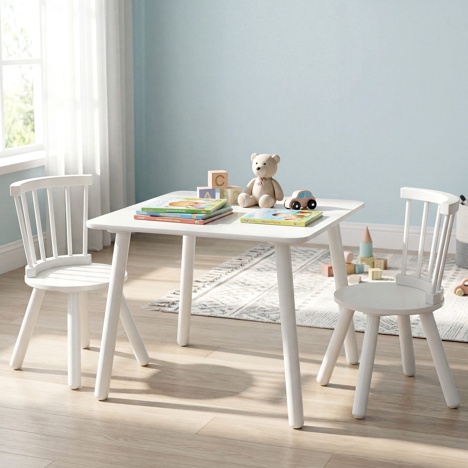 COSTWAY Kindersitzgruppe, (3-tlg), Kindertisch und 2 Stühle Set, Holz