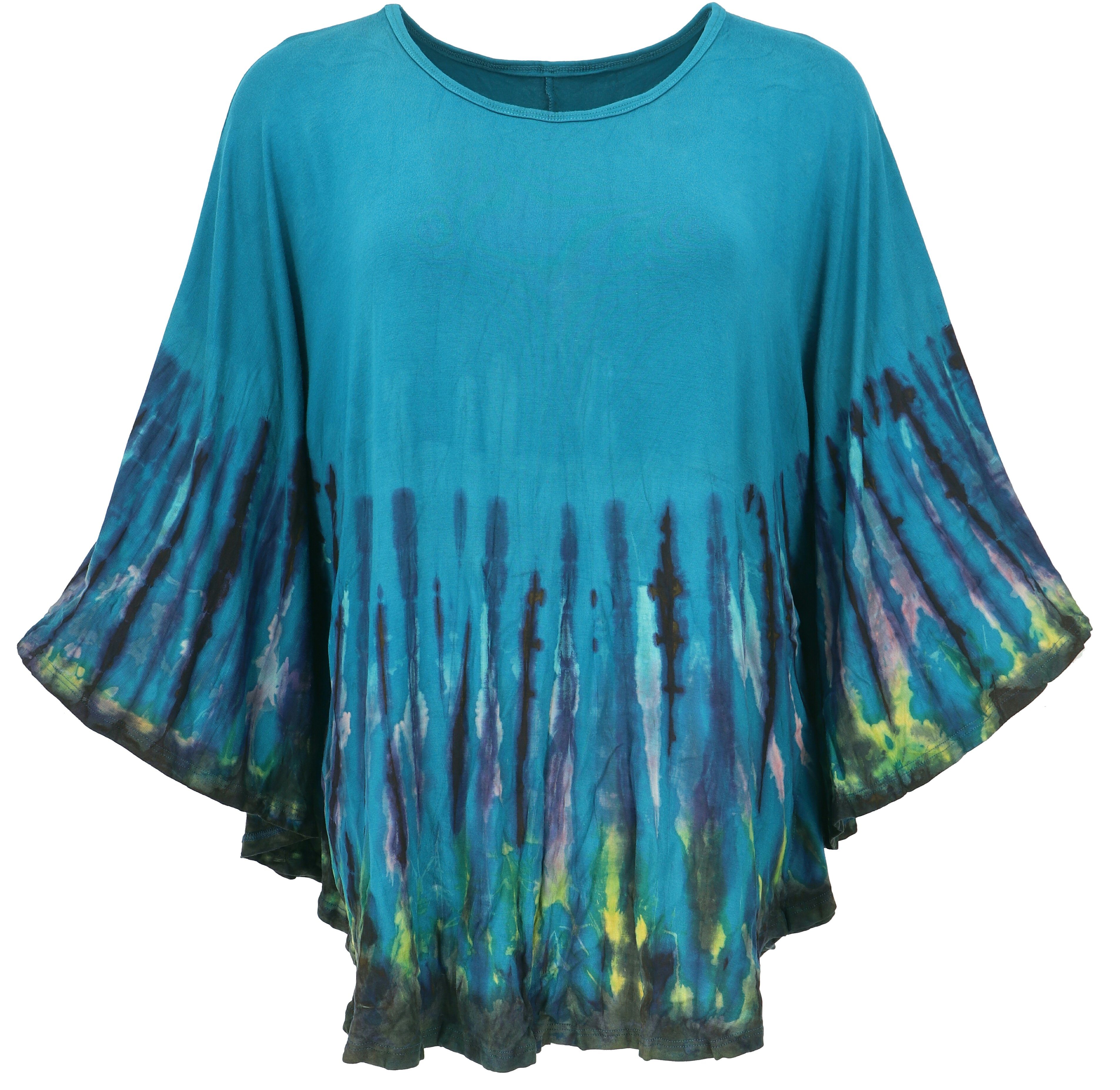 Guru-Shop Longbluse Batik Poncho, Tunika, Boho Kaftan, Maxibluse -.. alternative Bekleidung