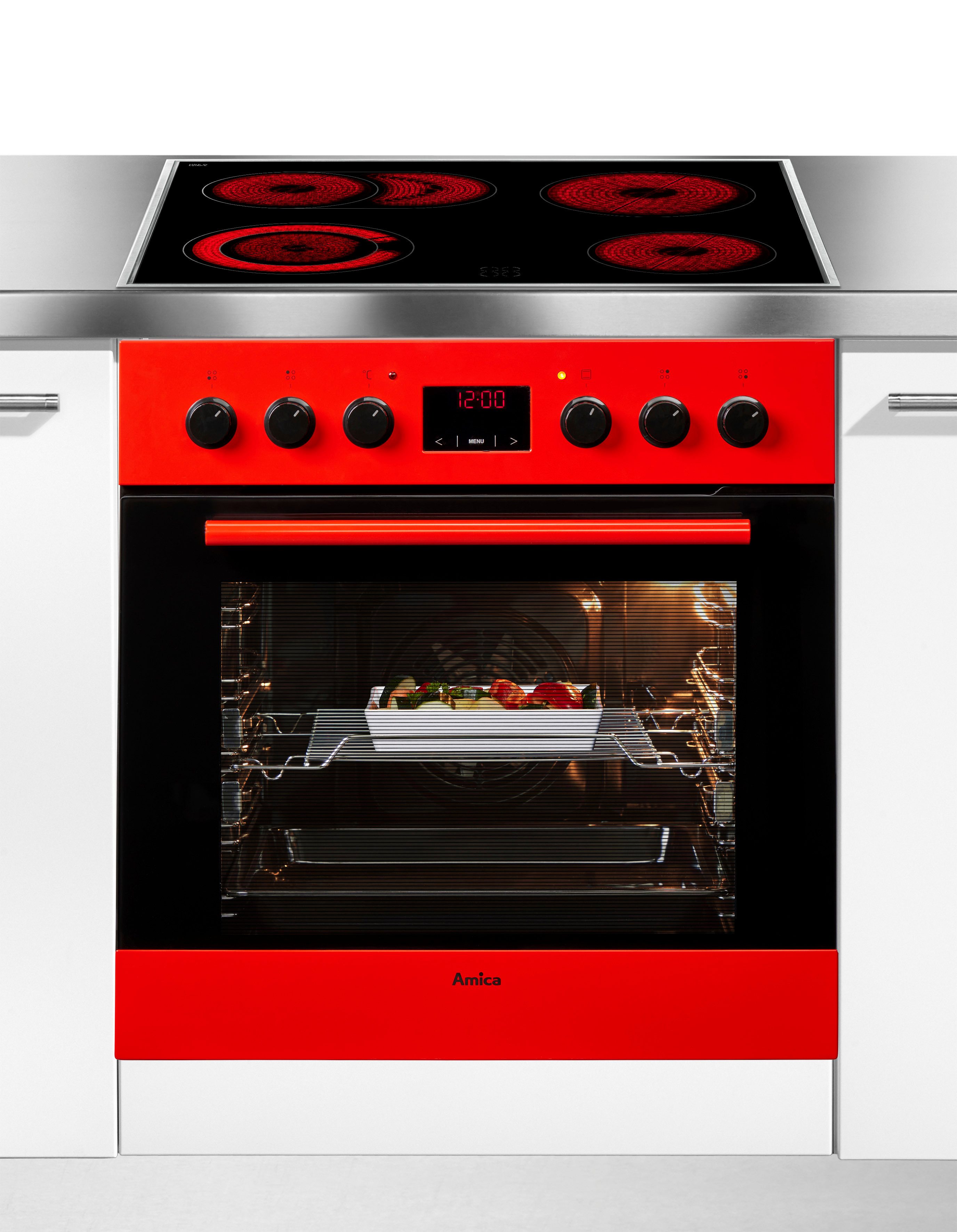 Amica Elektro-Herd-Set EHC 12920 R, mit Backauszug, Komfortables Kochen und Backen mit leichtem und sicherem Handling