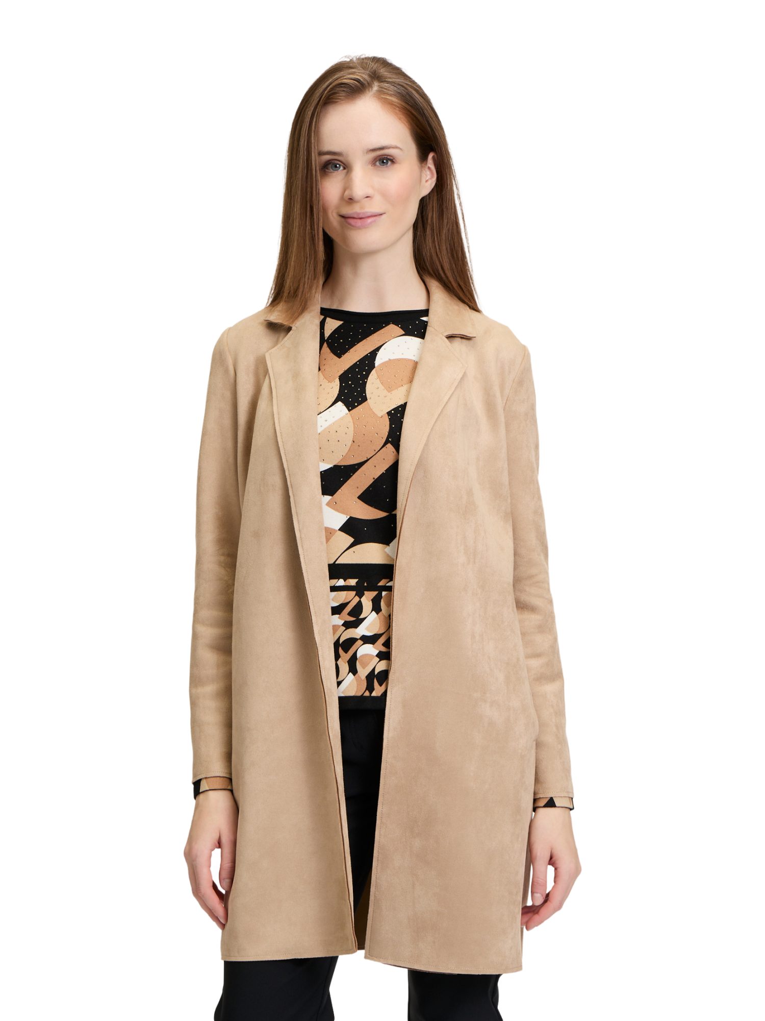 Betty Barclay Jackenblazer natur,Casual,Polyester,Unifarben,V-Ausschnitt,Lang,Gerade