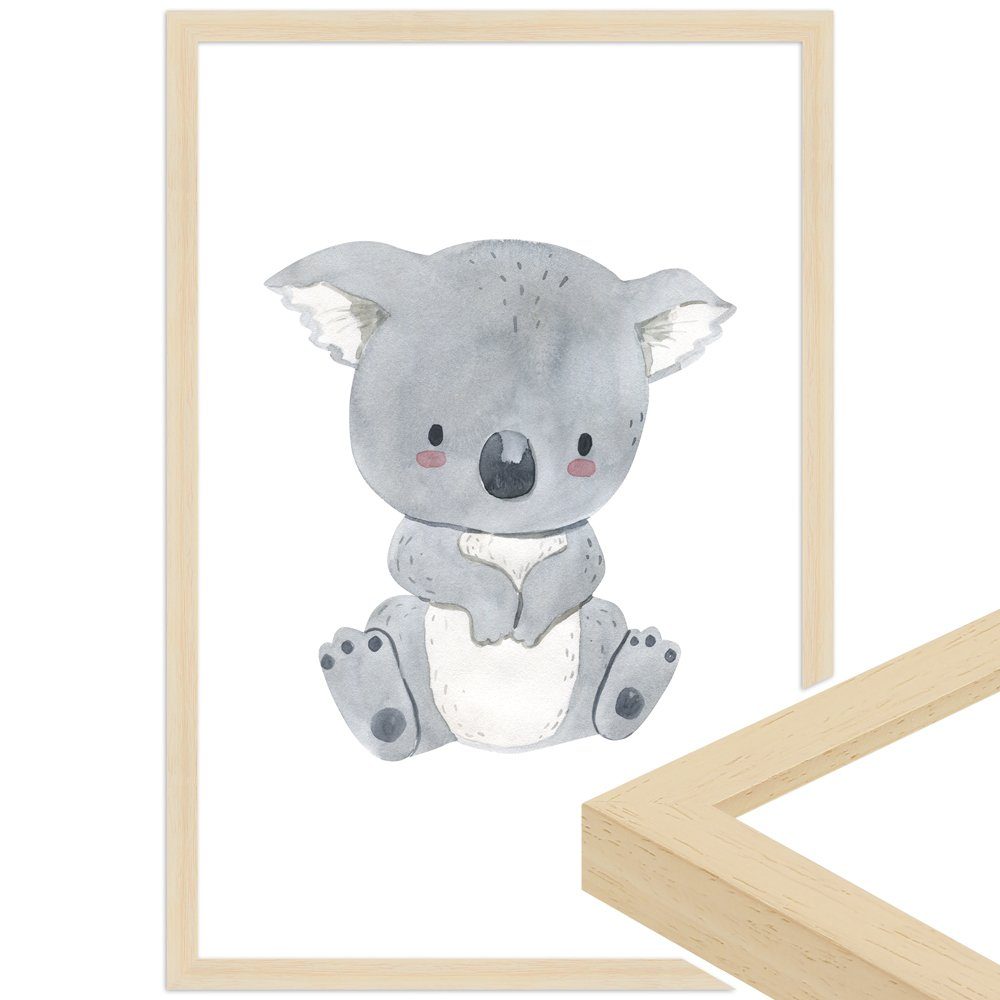 WANDStyle Bild mit Rahmen Koala, Aquarell Poster für Kinderzimmer