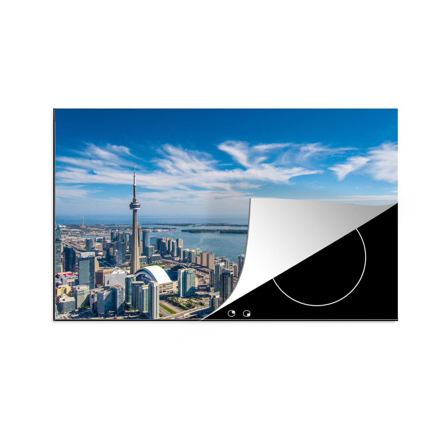 MuchoWow Herdblende-/Abdeckplatte Luftaufnahme von Toronto mit Blick auf den Ontariosee in Kanada, Vinyl, (1 tlg), 81x52 cm, Induktionskochfeld Schutz für die küche, Ceranfeldabdeckung