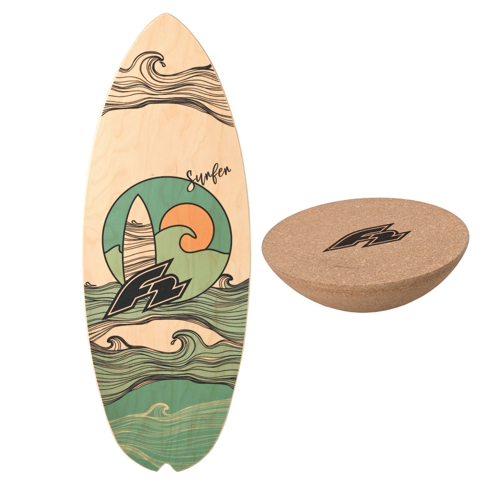 F2 Balanceboard F2 Set Balance Board Halfshell 88x32cm mit Kork Halbkugel