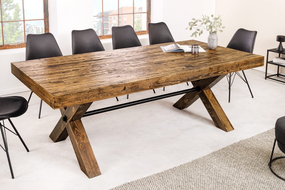 riess-ambiente Esstisch GOLIATH 210cm natur/schwarz - Pinie, Metall, X-Gestell, 8 Personen (Einzelartikel, 1-St), Pinienholztisch - ideal für große Küchen, Wohn-, Arbeits- & Esszimmer
