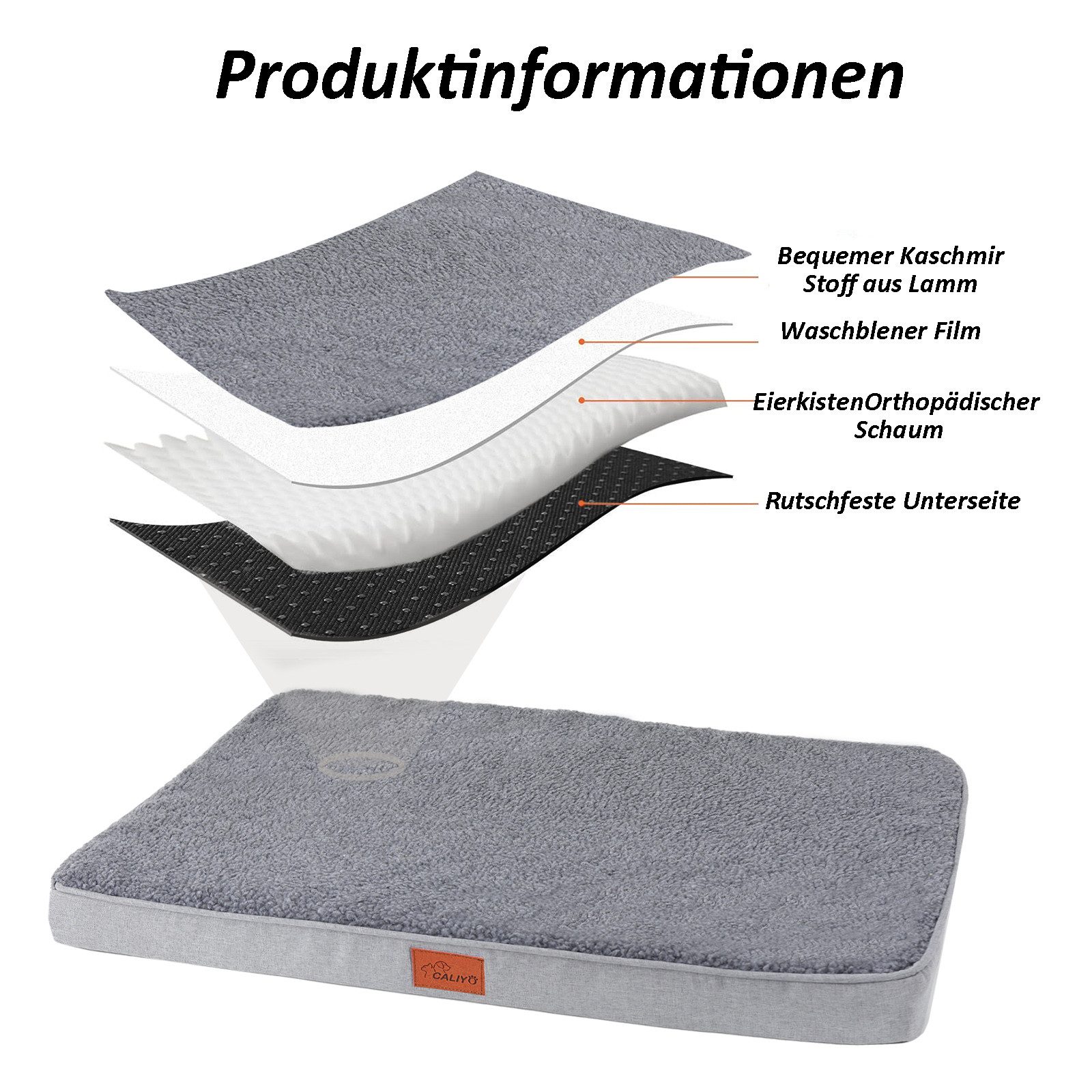 CALIYO Tierbett Orthopädisches Hundebett Grosse Hunde - Hundekissen flauschig, Cozy Flannel Fleece Fabric/ Washable Inner Film/ Egg Crate orthopedic Foam/ Non-s – Bild 5 von 5