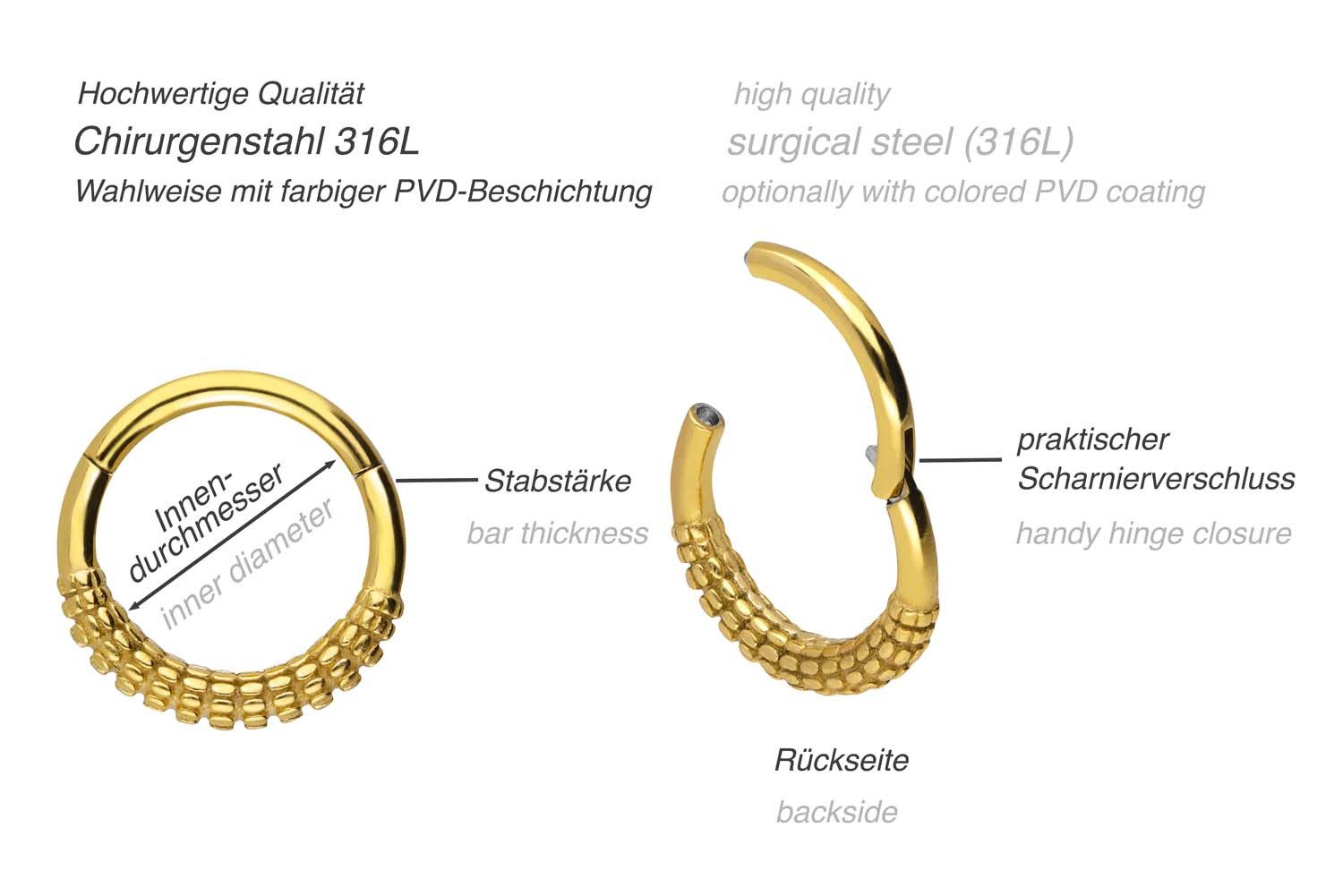 PIERCINGLINE Nasenpiercing Chirurgenstahl Segmentring Clicker KOLBEN-DESIGN Ohrpiercing Septum (Clicker, 1-tlg), Ohrpiercing für Conch, Helix, Tragus, Daith, Lobe
