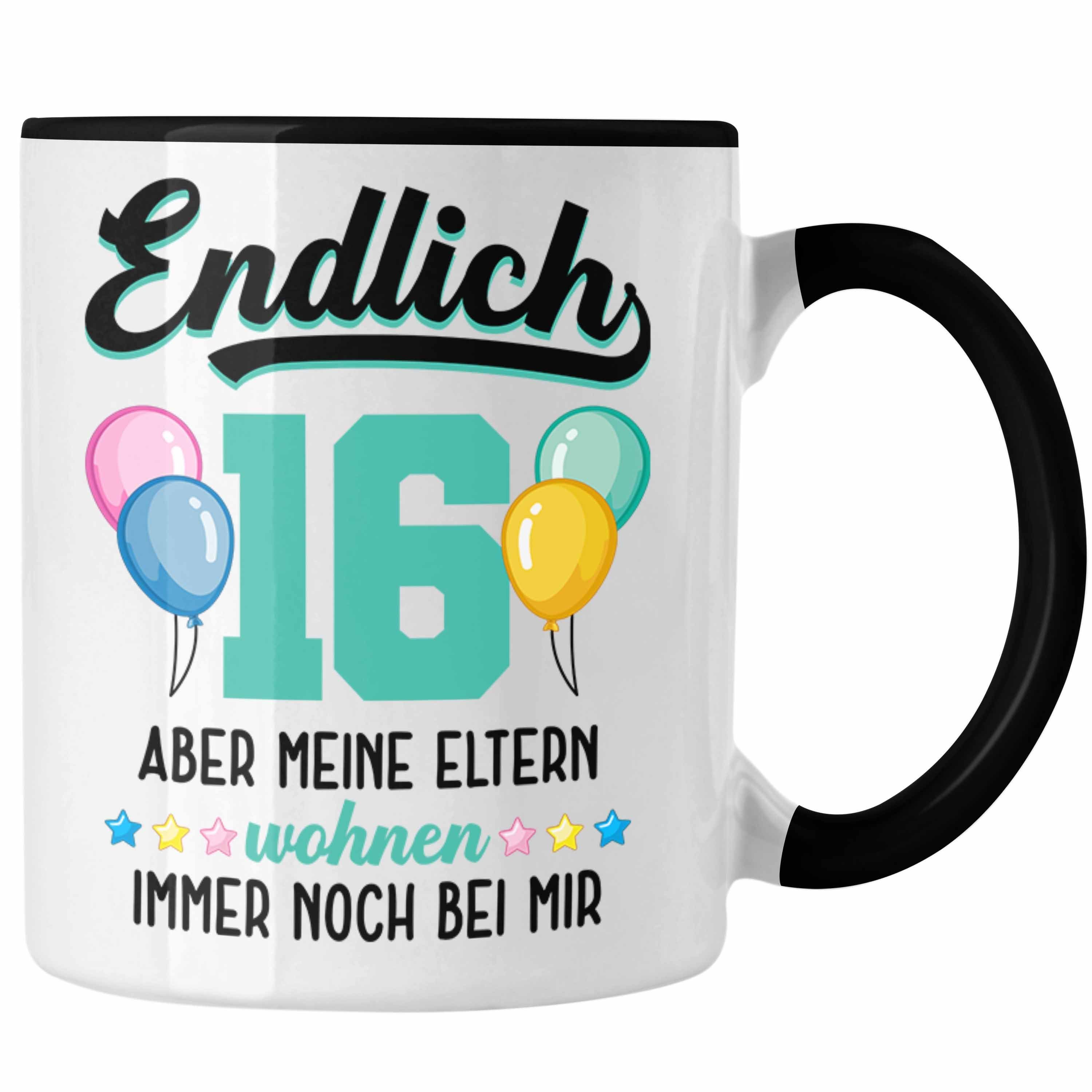 Trendation Tasse Trendation - 16. Geburtstag Tasse Geschenk Mädchen Jungen Geschenkidee Lustig Spruch 16 Geschenke Geschenkideen zum 16 Bday 16er Schwarz