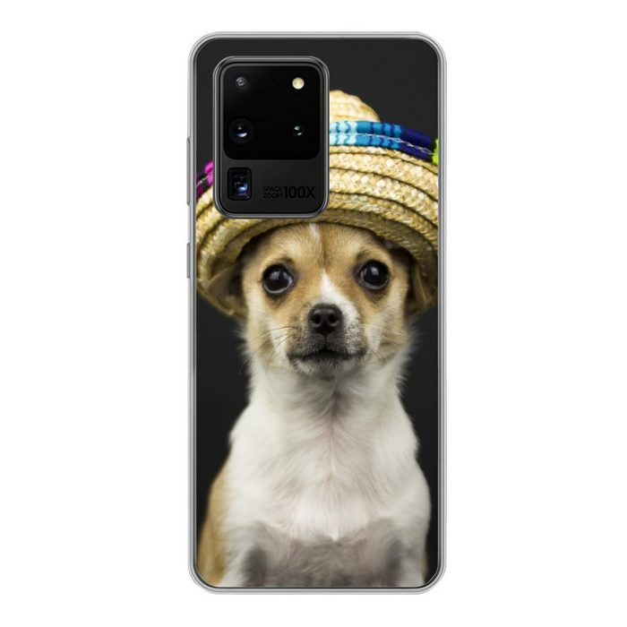 MuchoWow Handyhülle Hund - Sombrero - Schwarz Phone Case Handyhülle Samsung Galaxy S20 Ultra Silikon Schutzhülle