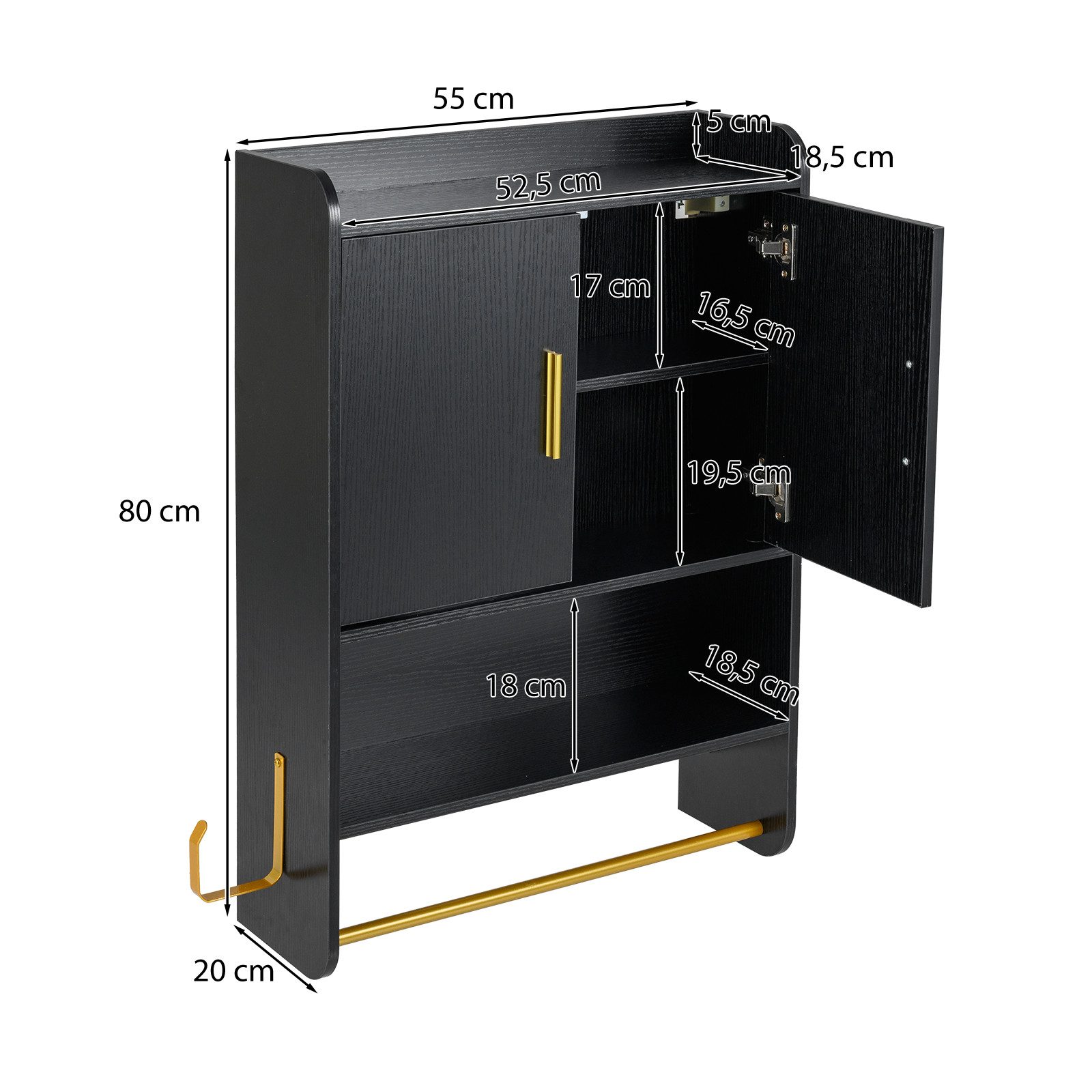 KOMFOTTEU Hängeschrank Medizinschrank mit 2 Türen, Handtuchhalter & Haken – Bild 2 von 3