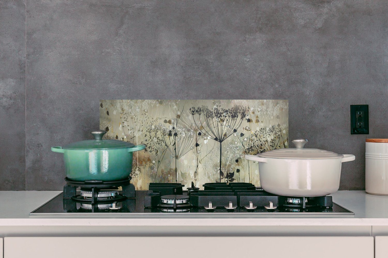 MuchoWow Küchenrückwand Blumen - Natur - Wandschutz, Fett Küchen Kunst, Schmutzflecken cm, 60x30 (1-tlg), und gegen Grau - für
