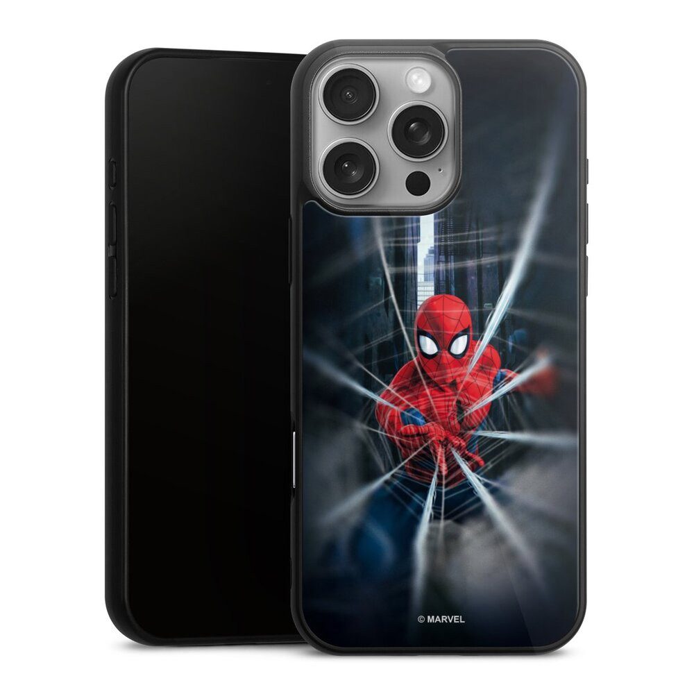 DeinDesign Handyhülle Marvel Spider-Man Kinofilm Spider-Man Webs In Action, Apple iPhone 16 Pro Max Gallery Case Glas Hülle