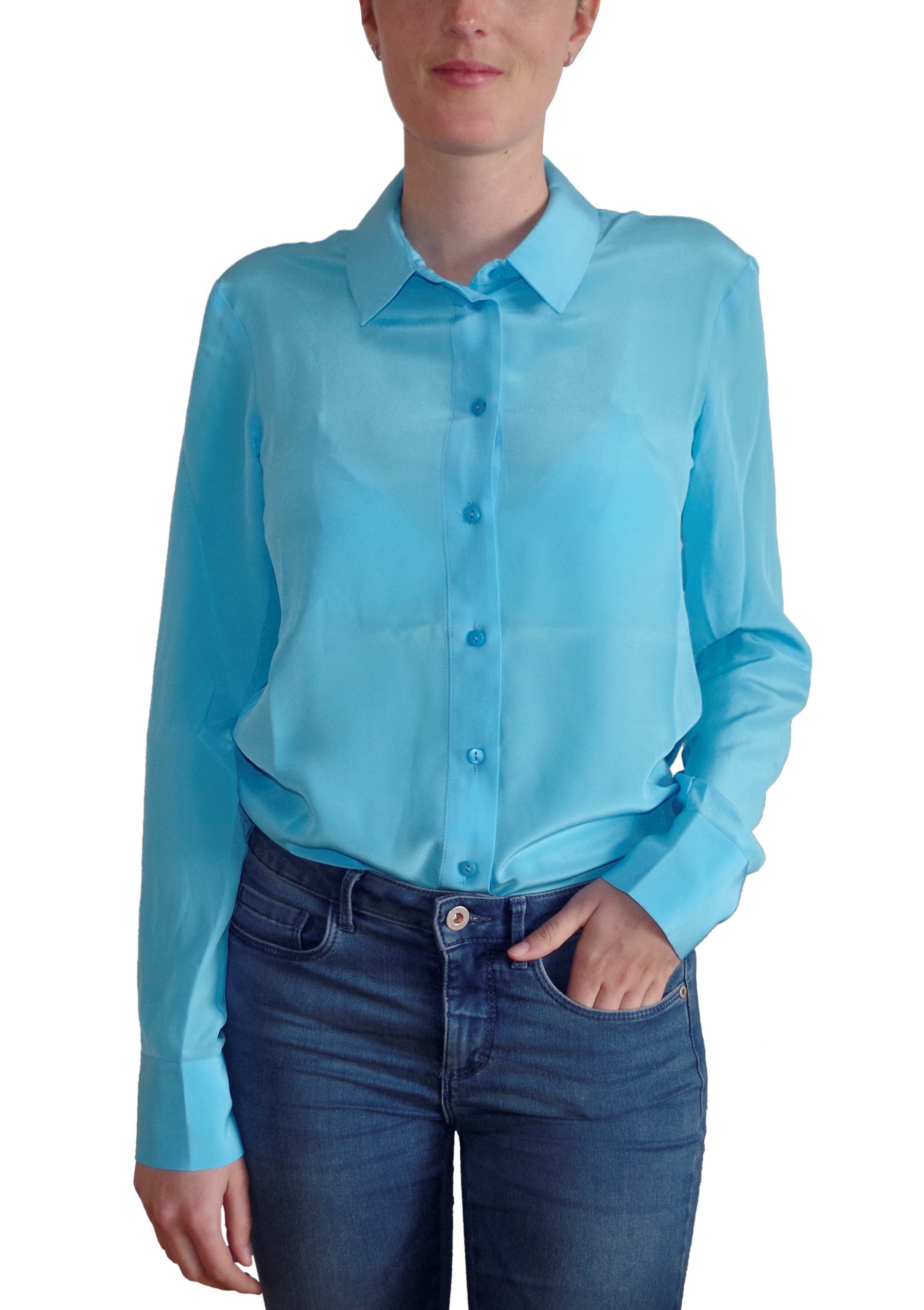 Posh Gear Seidenbluse Damen Seidenbluse Collettoseta Bluse aus 100% Seide 100% Seide hell blau