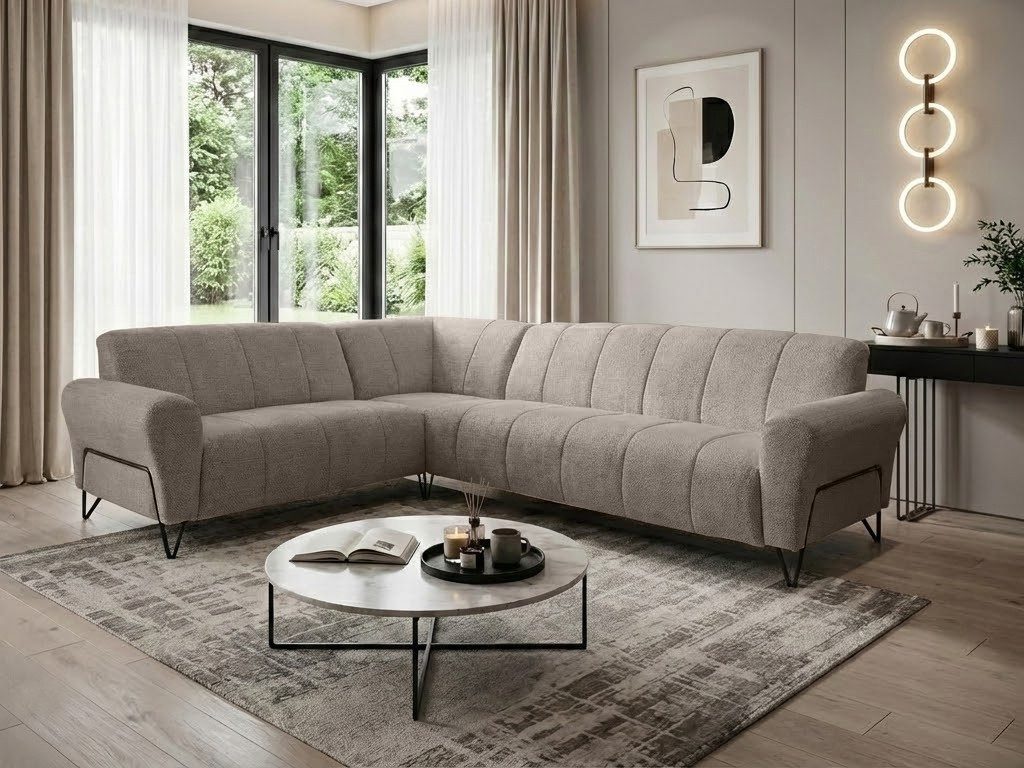 Beautysofa Ecksofa mit Metallbeine in Schwarz VOLARE L, ohne Schlaffunktion, mit höchstem Sitzkomfort