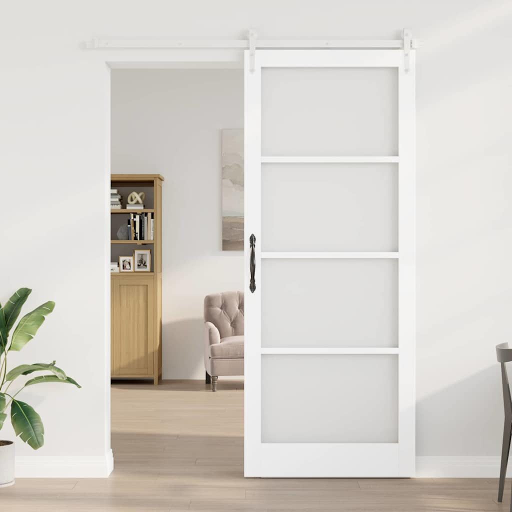 vidaXL Haustür Schiebetür 93 x 232 cm Massivholz Kiefer und Glas Weiß (1-St)