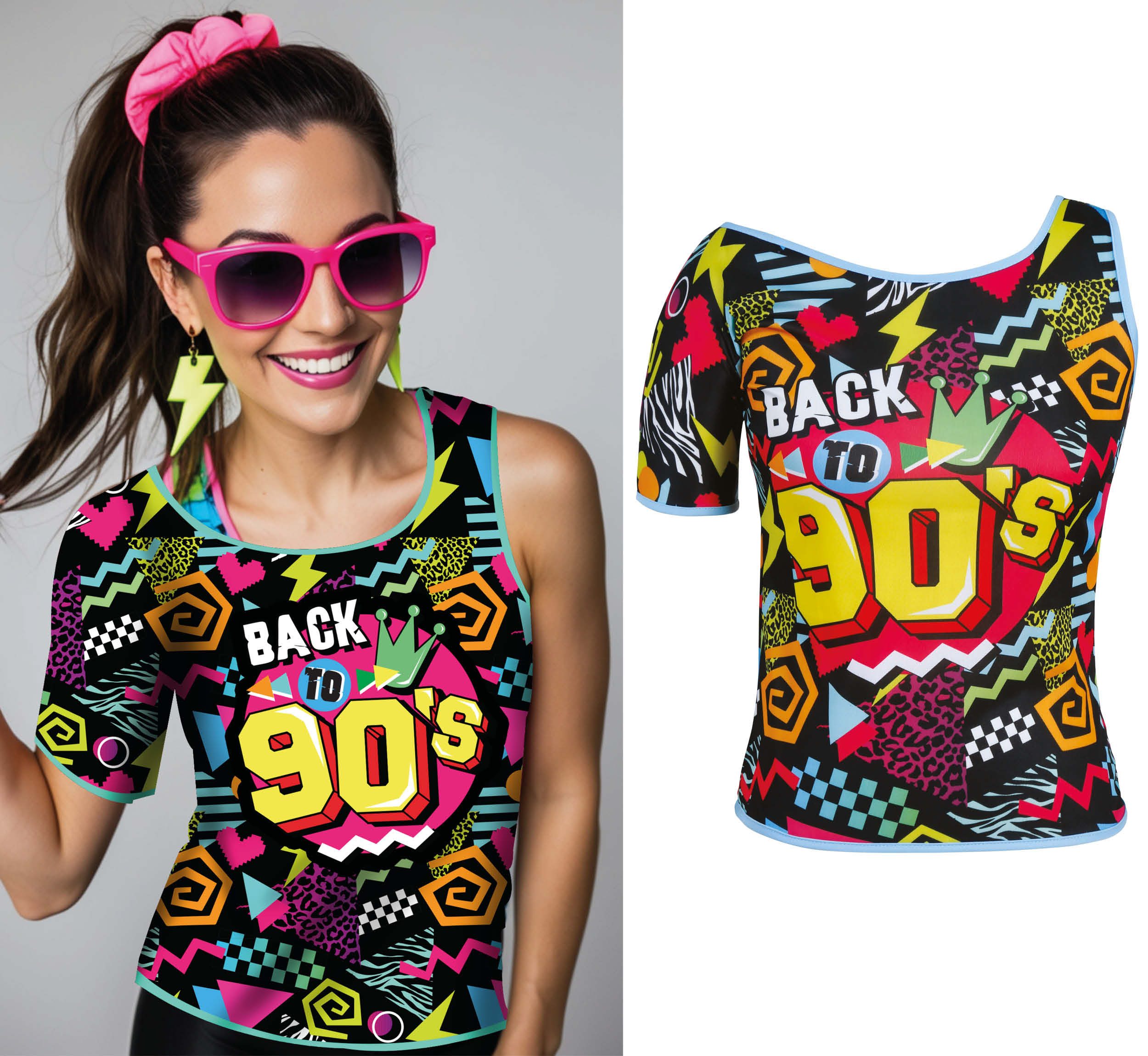 Fiestas Guirca Kostüm, 90s Disco Outfit Neon Design Mit Style Farbexplosion Karneval Look Par