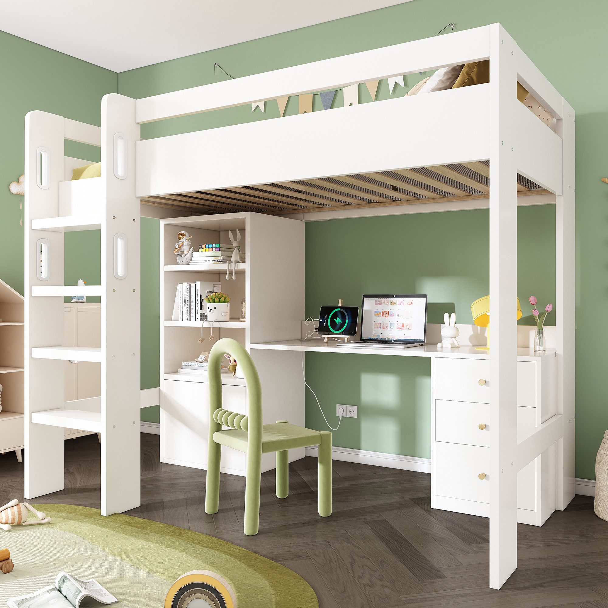 Merax Hochbett (1-St) Kinderbett 90x200 mit günstig online kaufen