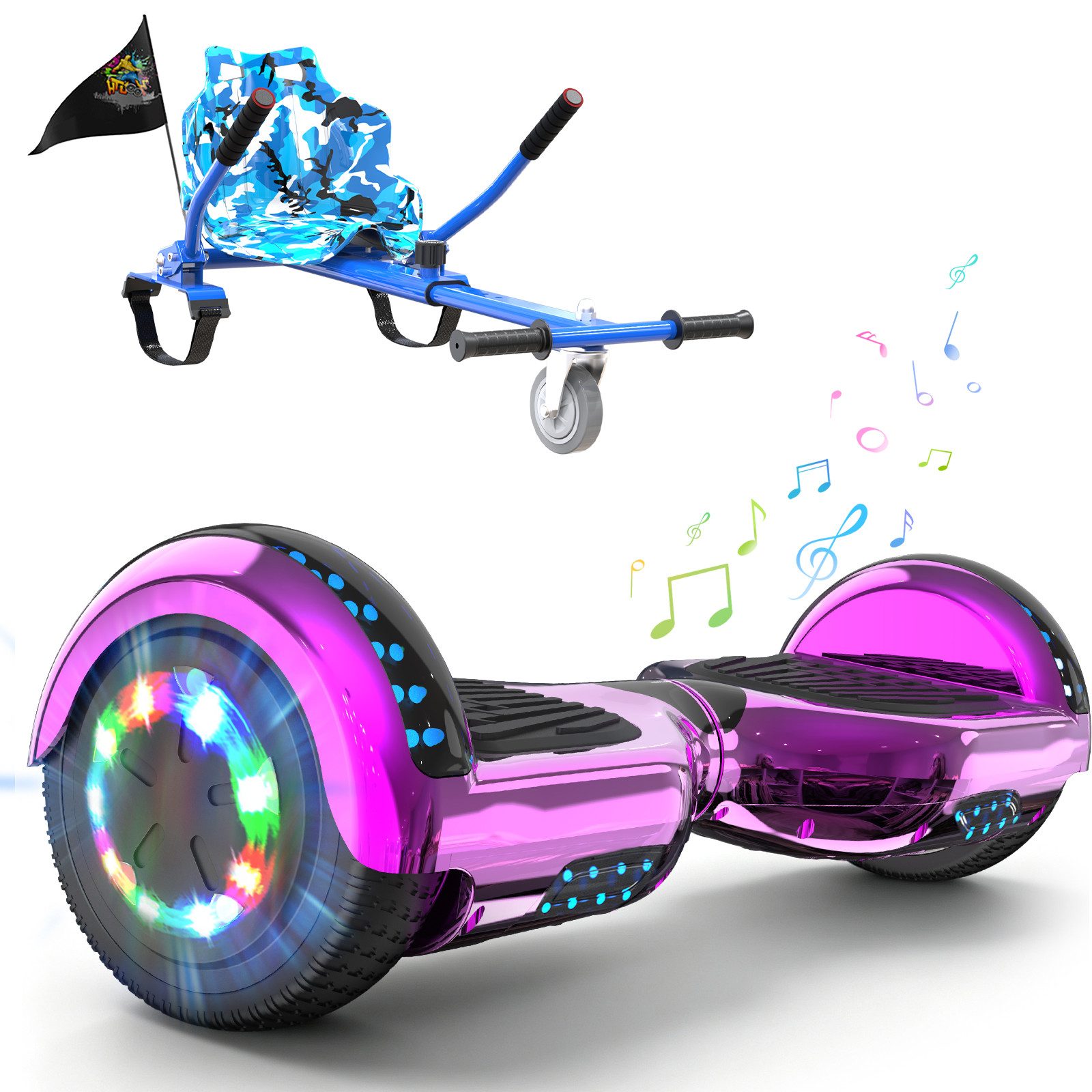 RCB Balance Scooter Kart Set, 6,5 Zoll Hoverboard mit Sitz für Kinder, Hoverboard mit Go-Kart, 120,00 W, 15 km/h, bis zu 10 km Reichweite, keine Straßenzulassung