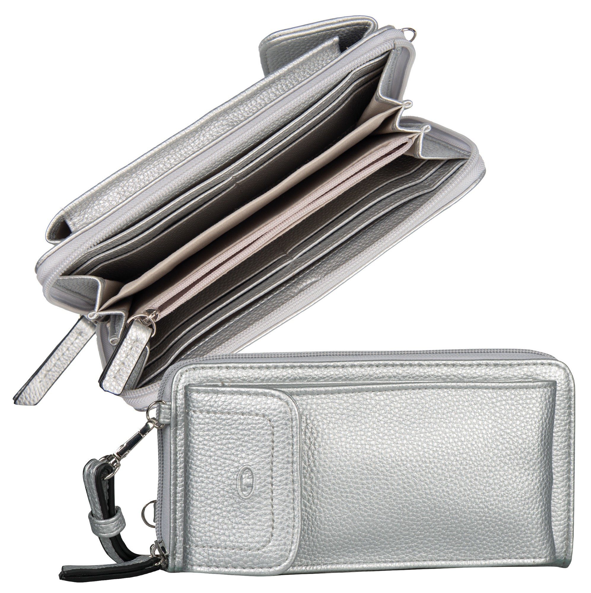 Außenfach Geldbörse silberfarben mit geräumigem zip TOM wallet Long ELA XL, TAILOR
