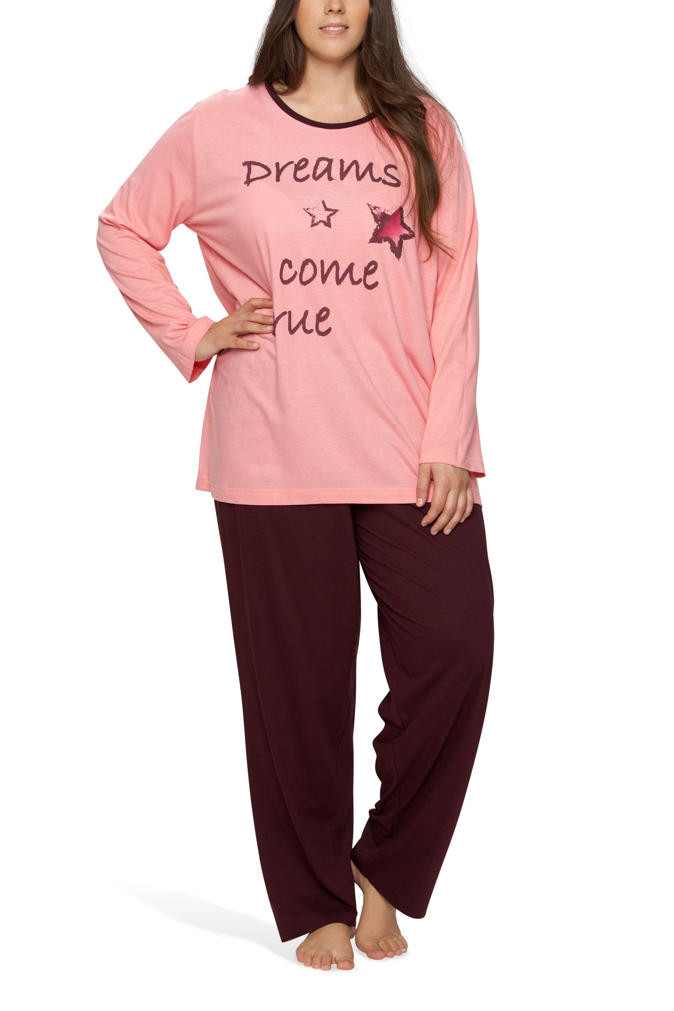 Moonline Pyjama Damen Schlafanzug Pyjama in großen Größen (Übergröße XL - 4XL) aus 100% Baumwolle rosa