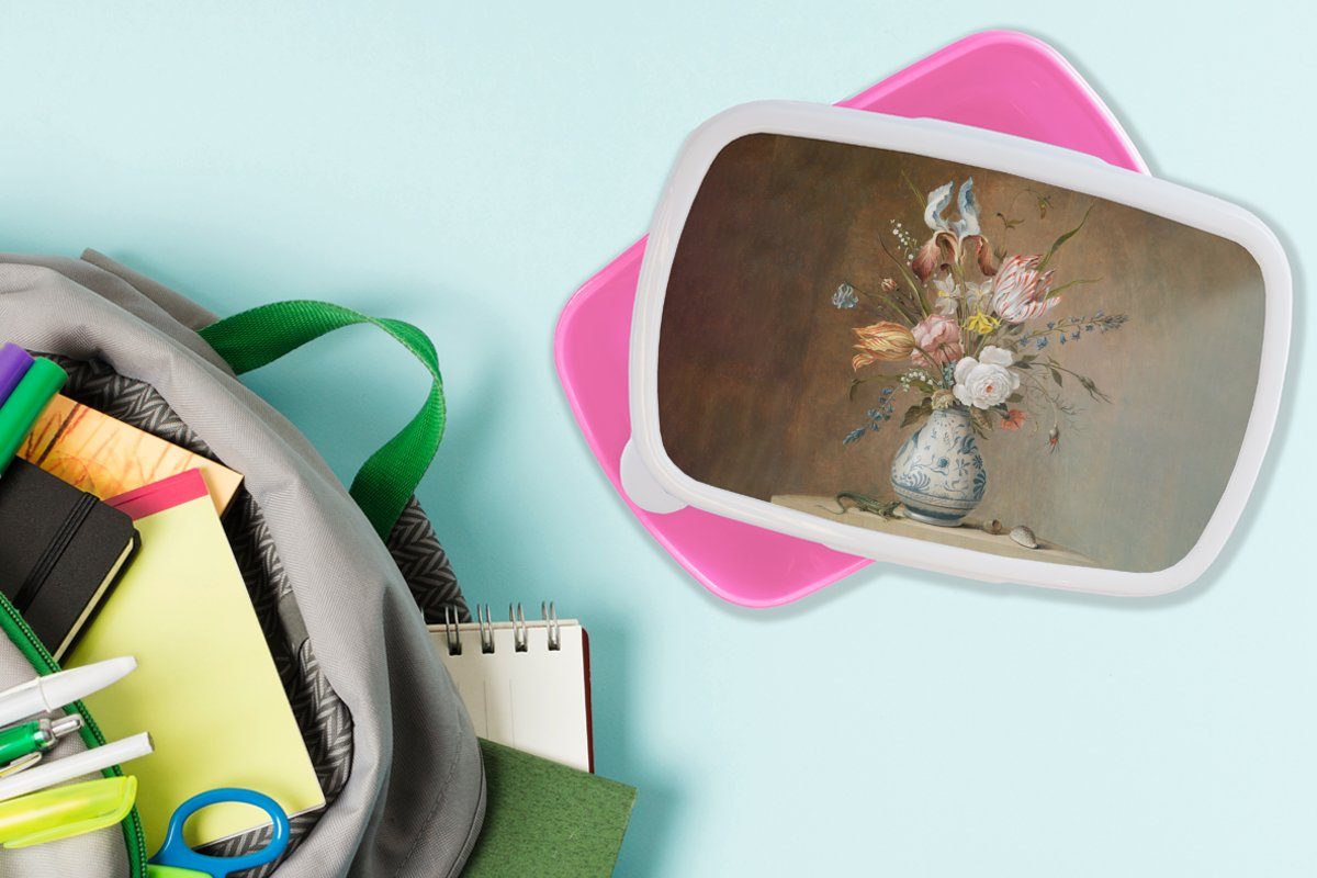 rosa Mädchen, Balthasar der Kinder, Snackbox, Brotdose van (2-tlg), MuchoWow Kunststoff, - Erwachsene, Meister Ast, Lunchbox Kunststoff für Alte - Brotbox Blumen