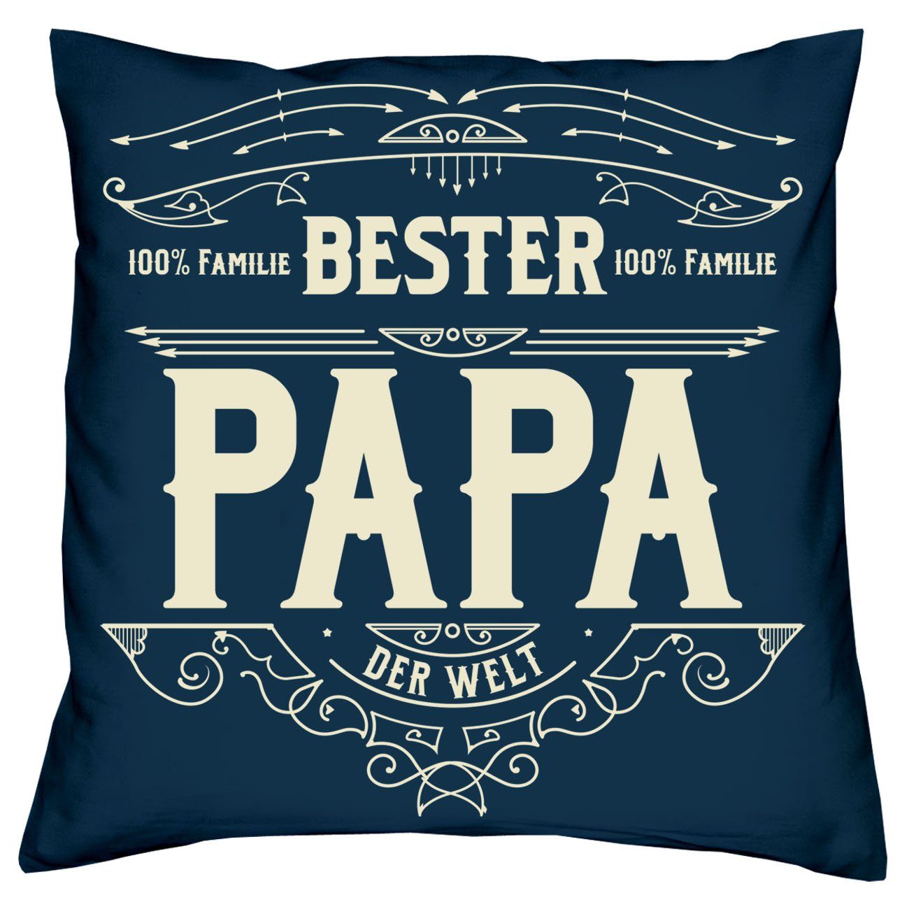 Soreso® Dekokissen Kissen Bester Papa & Urkunde für den Weltbesten Papa, Geschenkidee Weihnachtsgeschenk navy-blau