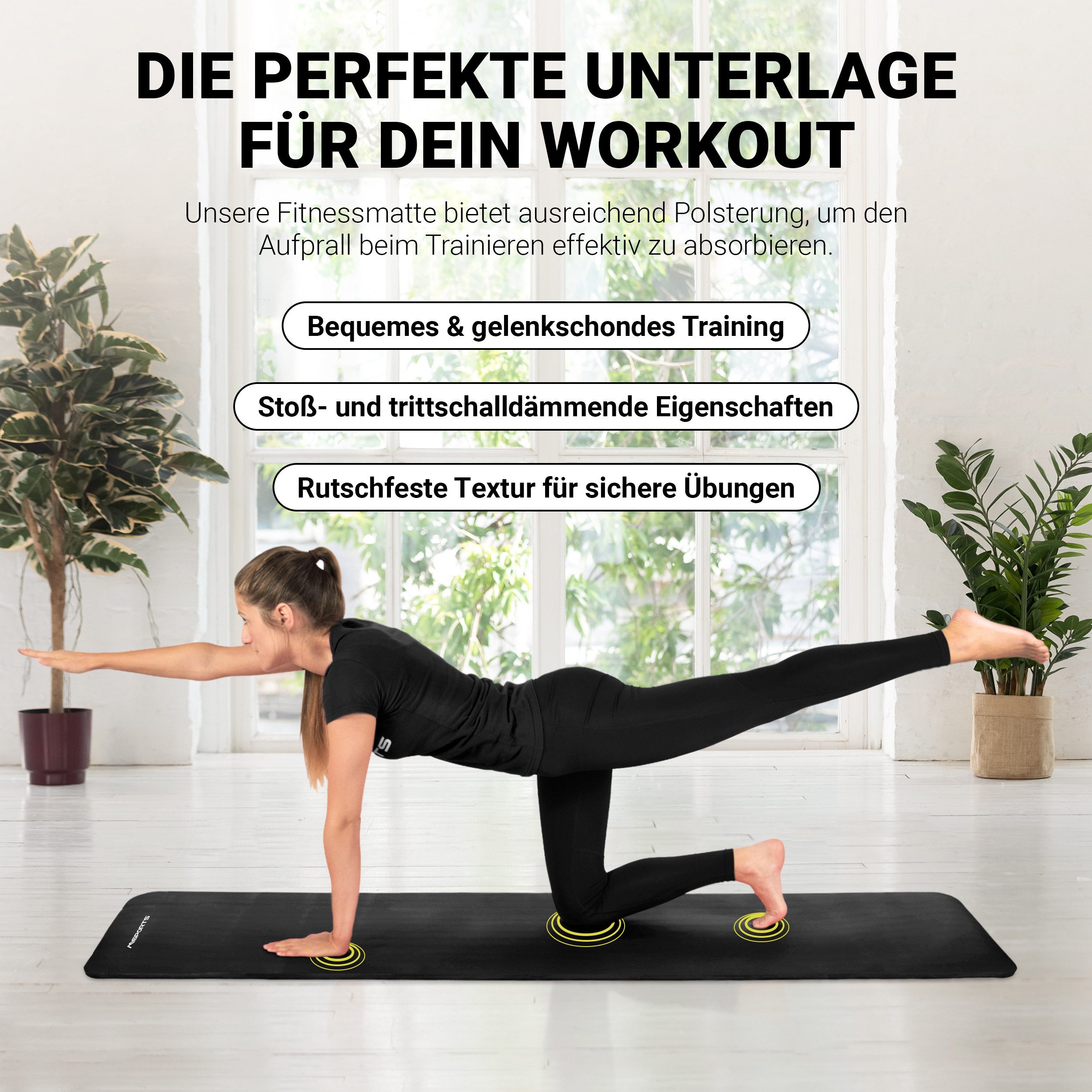 MSports® Gymnastikmatte Yogamatte inkl. Tragegurt + Poster + Workout App