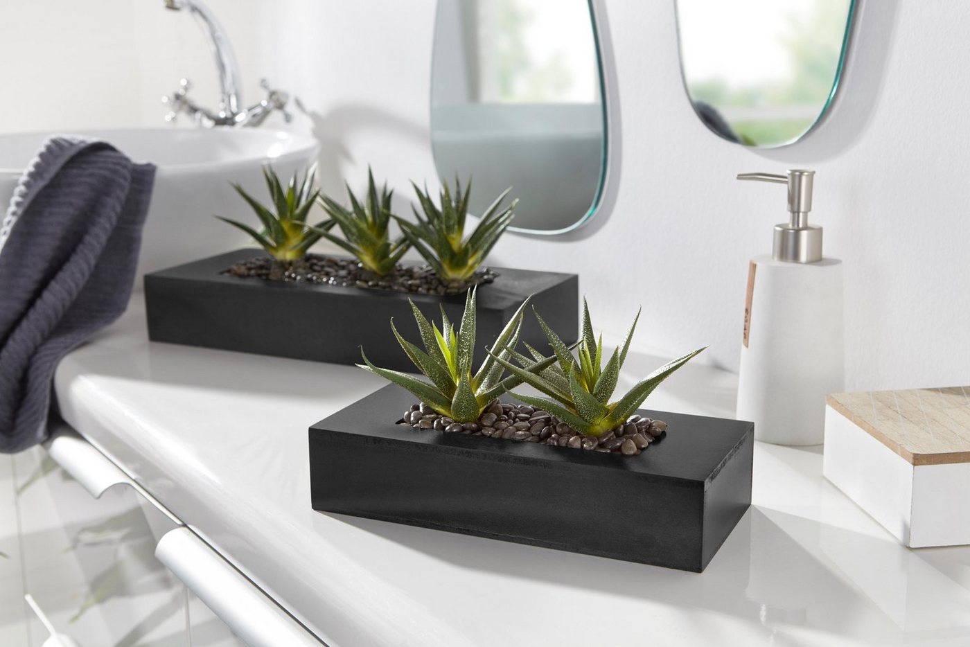 Kunstkaktus Agaven, OTTO home, Höhe 16 cm, Kunstpflanzen-Arrangement in zwei Größen in schöner Holzschale