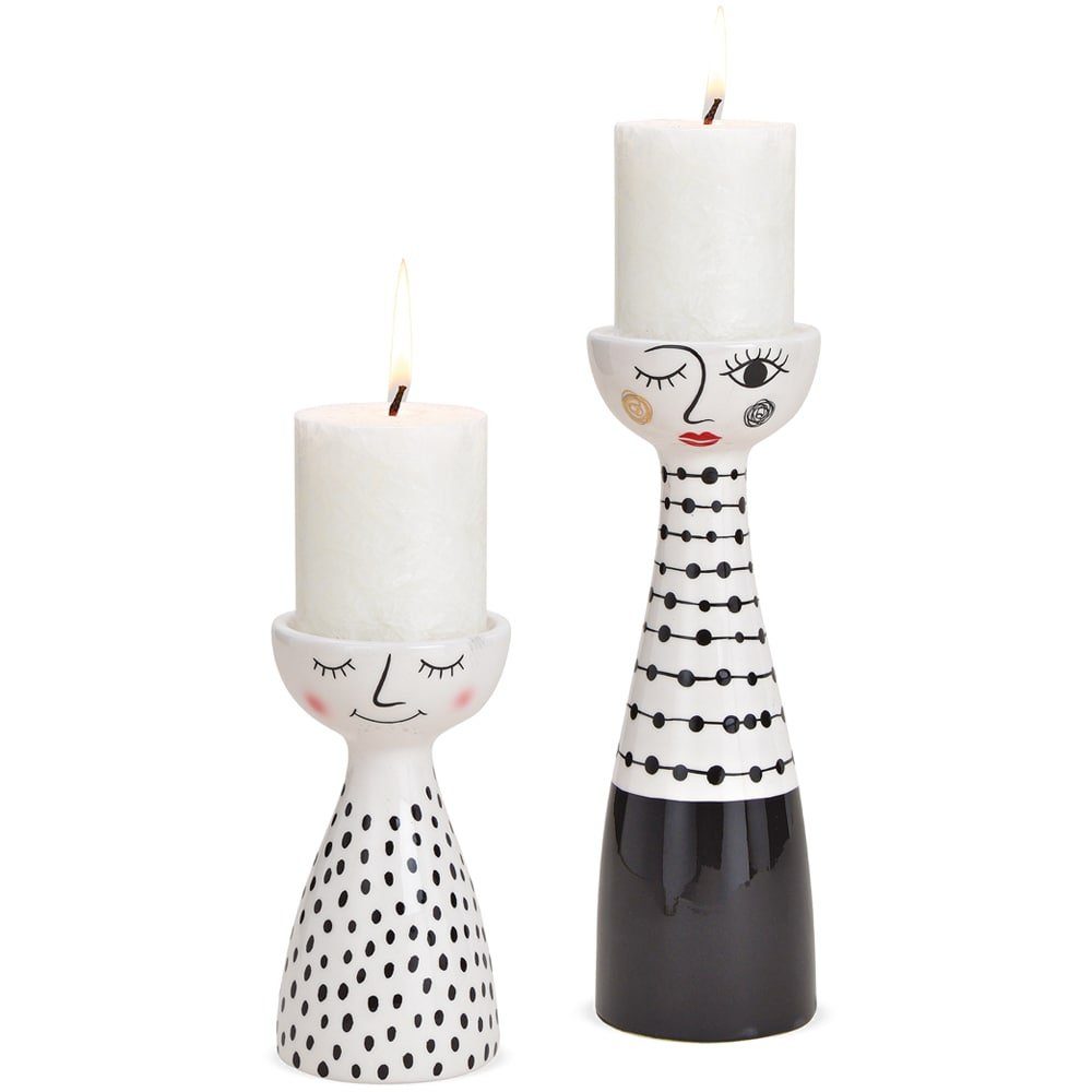 Keramik & HOBBY cm 8x15 & matches21 Kerzenhalter Ø schwarz Kerzenständer weiß HOME Gesicht