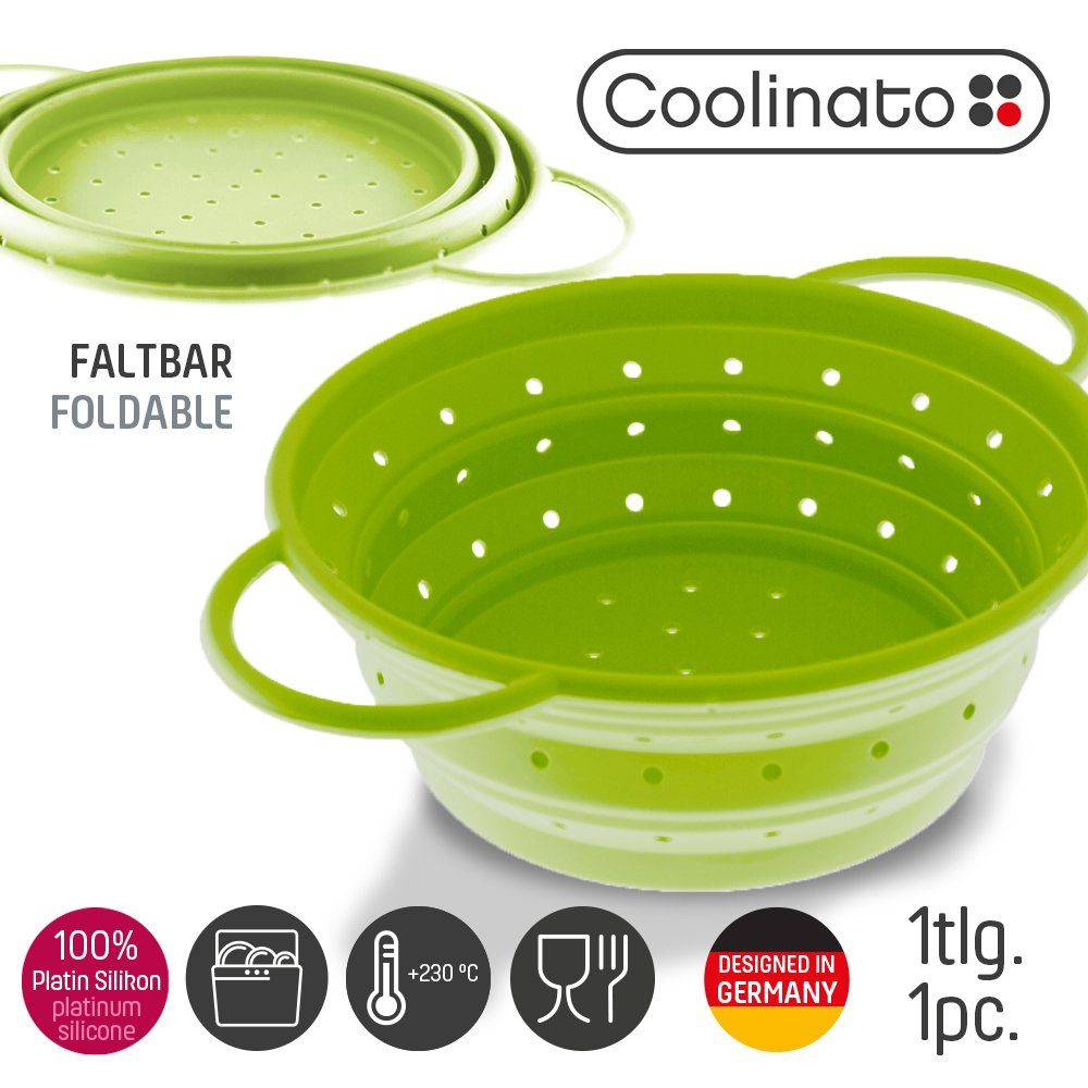 Sieb Silikon, Silikon, Nudelsieb, Platin 100% Ø Platzsparendes Faltbares Küchensieb grün 16cm Coolinato aus