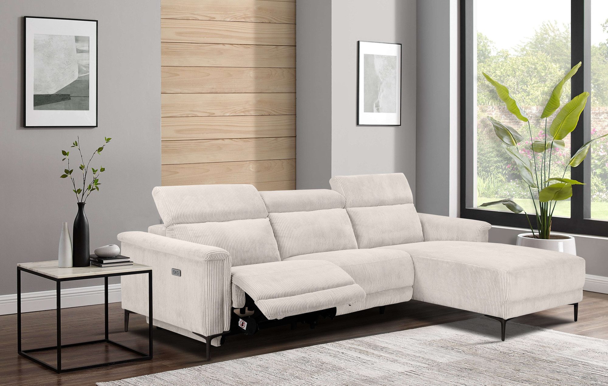OTTO home Ecksofa LUND Cord, L-Form, 261 cm, man. o. elektr. Relaxfunktion (mit USB-A), mit USB A-Anschluss bei elektrischer Variante und Kopfteilverstellung