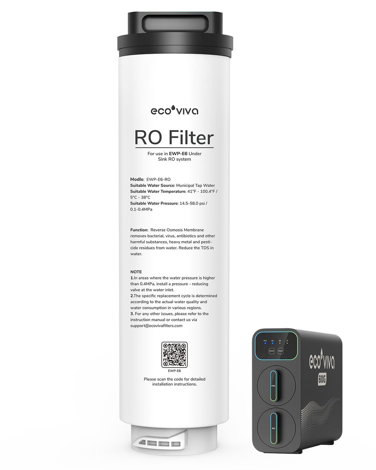 Ecoviva Wasserfilter E6 Ersatz-RO-Filterpatrone für Umkehrosmoseanlage