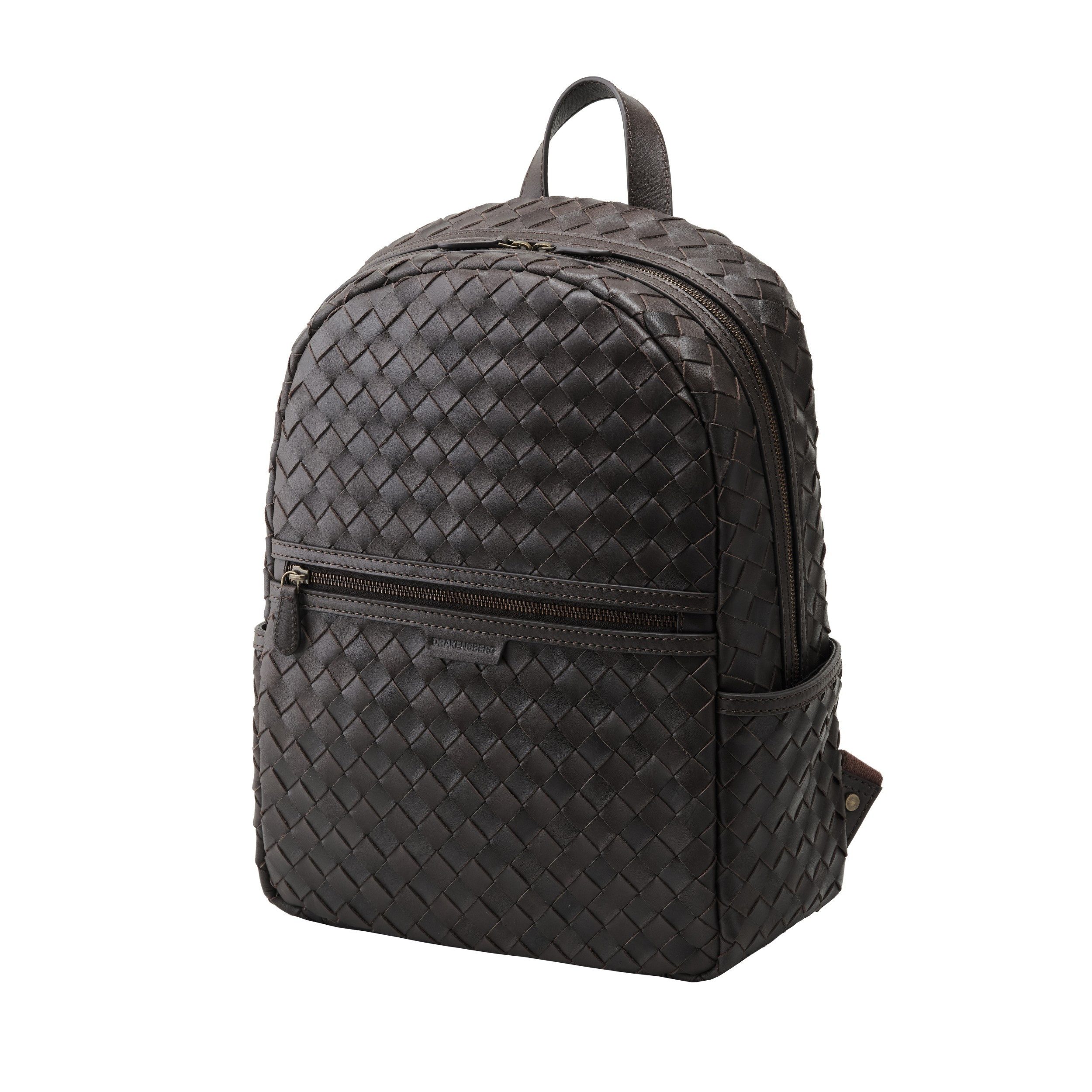 DRAKENSBERG Tagesrucksack »Milan« Trüffel-Braun, Herren, Damen, aus Rinds-Flechtleder, handgemacht, 15" Laptopfach