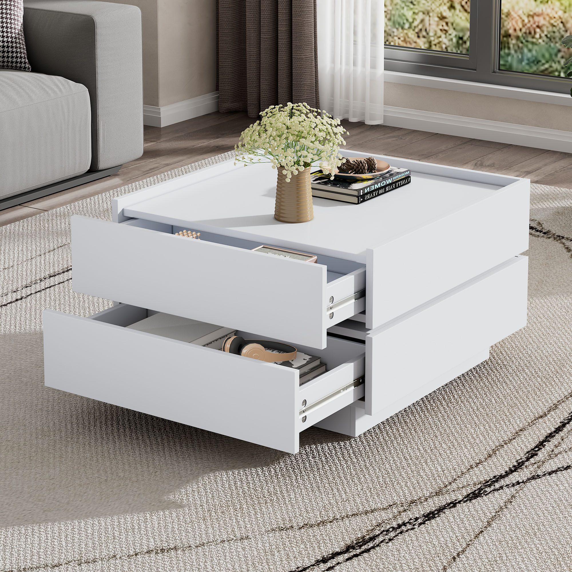 Couchtisch 360° drehbar, 2 Ablageflächen, Stauraum, Wohnzimmer-Beistelltisch