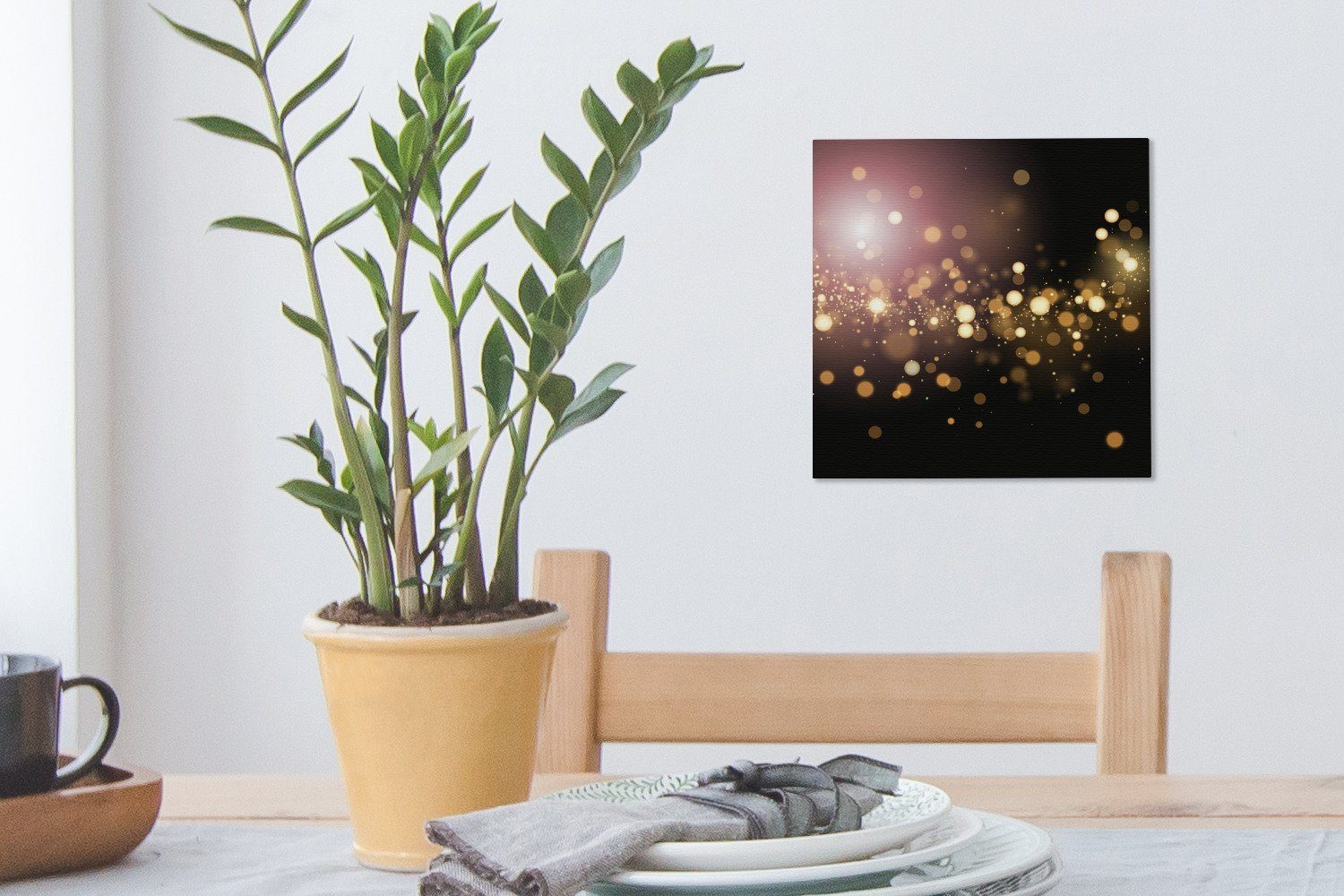 OneMillionCanvasses® Leinwandbild für (1 Leinwand Wohnzimmer Schimmer, Schlafzimmer mit St), Bilder goldenem Lichteffektkugeln