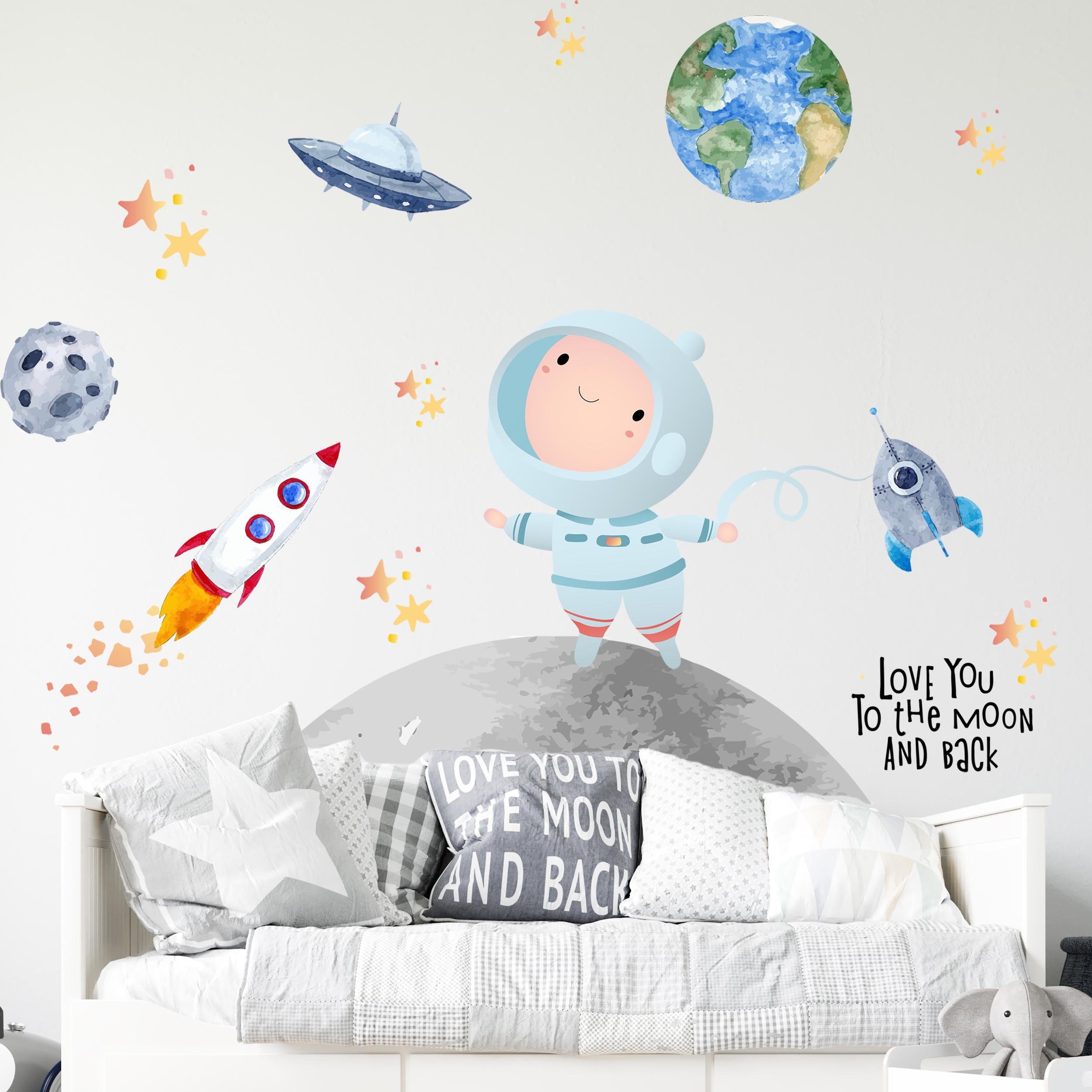 WANDKIND Wandtattoo Astronaut Weltraum Rakete Mondreise günstig online kaufen