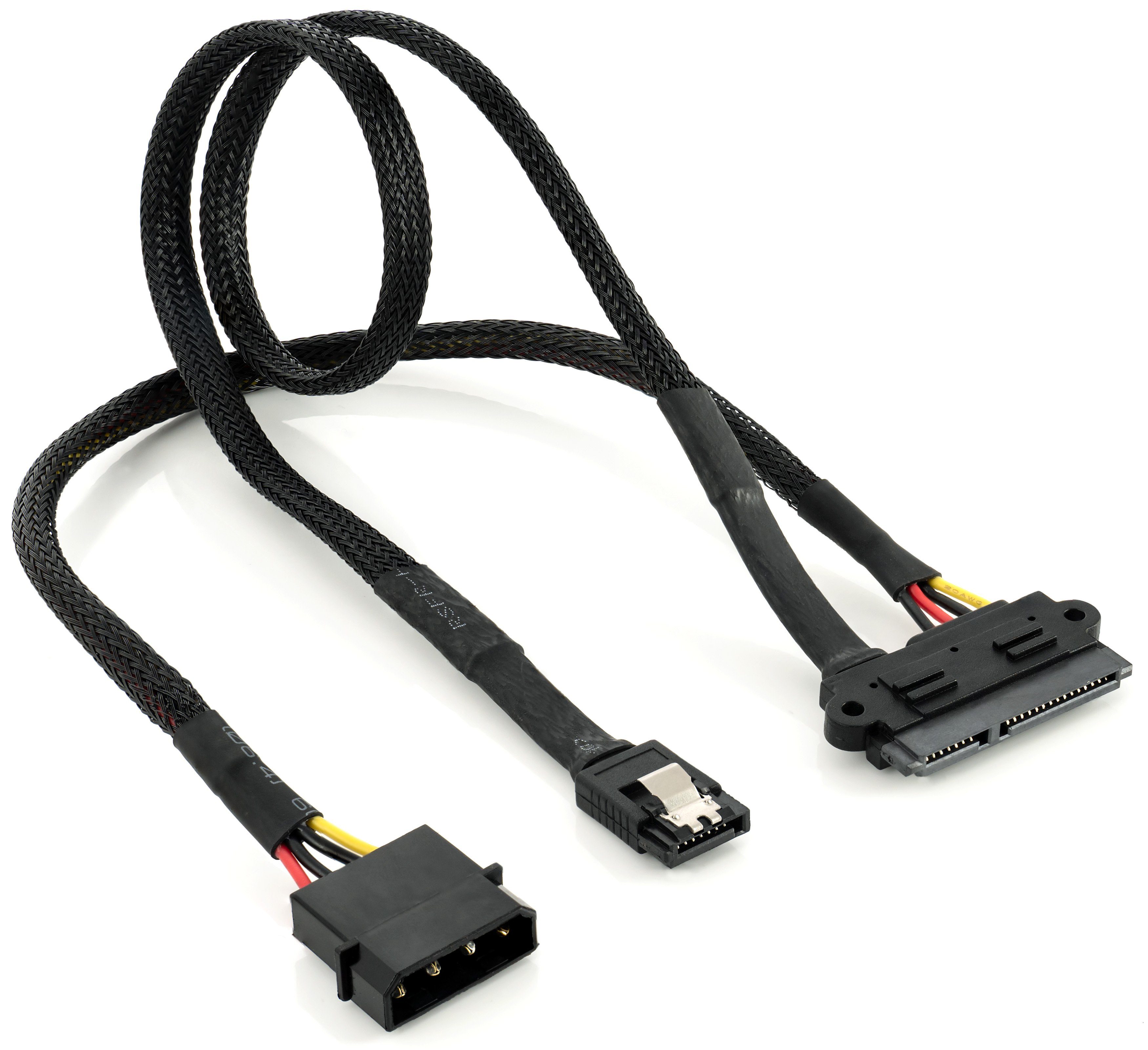 Poppstar Sata 3 Datenkabel und Stromkabel 4-Pin auf 15-Pin Sata Computer-Kabel, 4-Pin auf 15-Pin Sata, 50cm Dualkabel für Daten und Molex zu S-ATA Stromadapter