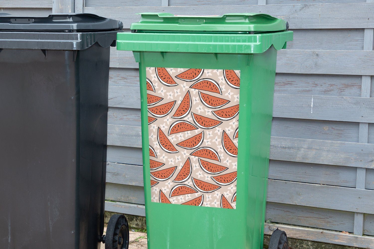Sticker, Container, Wassermelonen St), Wandsticker Mülltonne, (1 Sommer Sterne - Mülleimer-aufkleber, - MuchoWow Abfalbehälter
