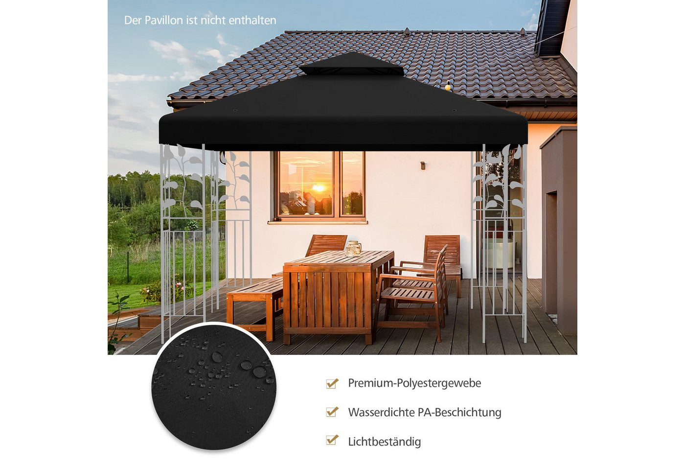 Thumbnail - COSTWAY Pavillon-Ersatzdach 3x3m Ersatzdach, mit Klettverschlüssen