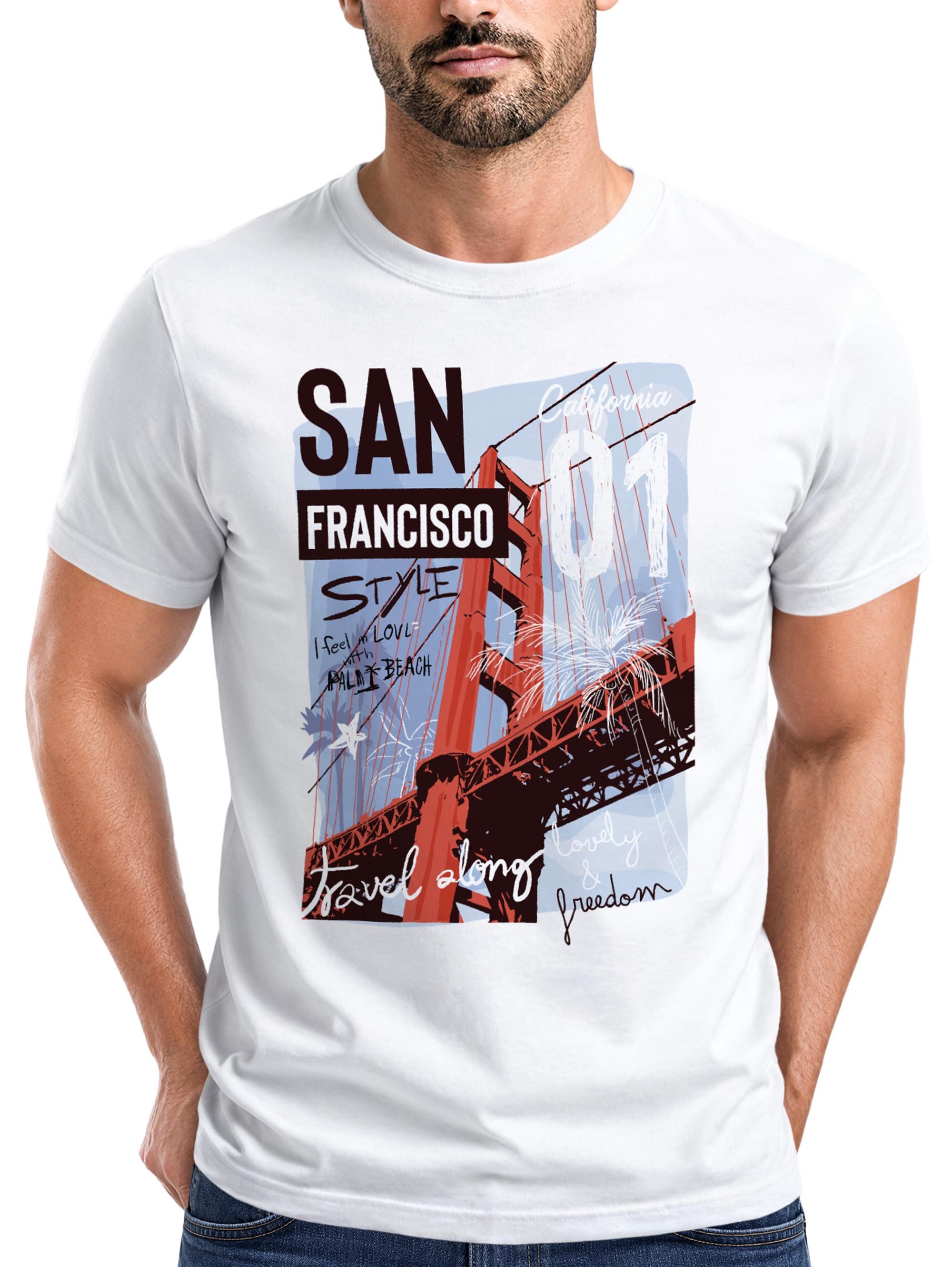 Neverless Print-Shirt Herren T-Shirt Foto Print San Francisco Golden Gate Bridge Sommer USA mit Print
